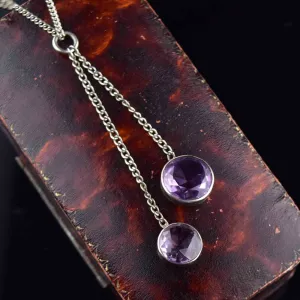 Antique Silver Amethyst Negligee Pendant Necklace