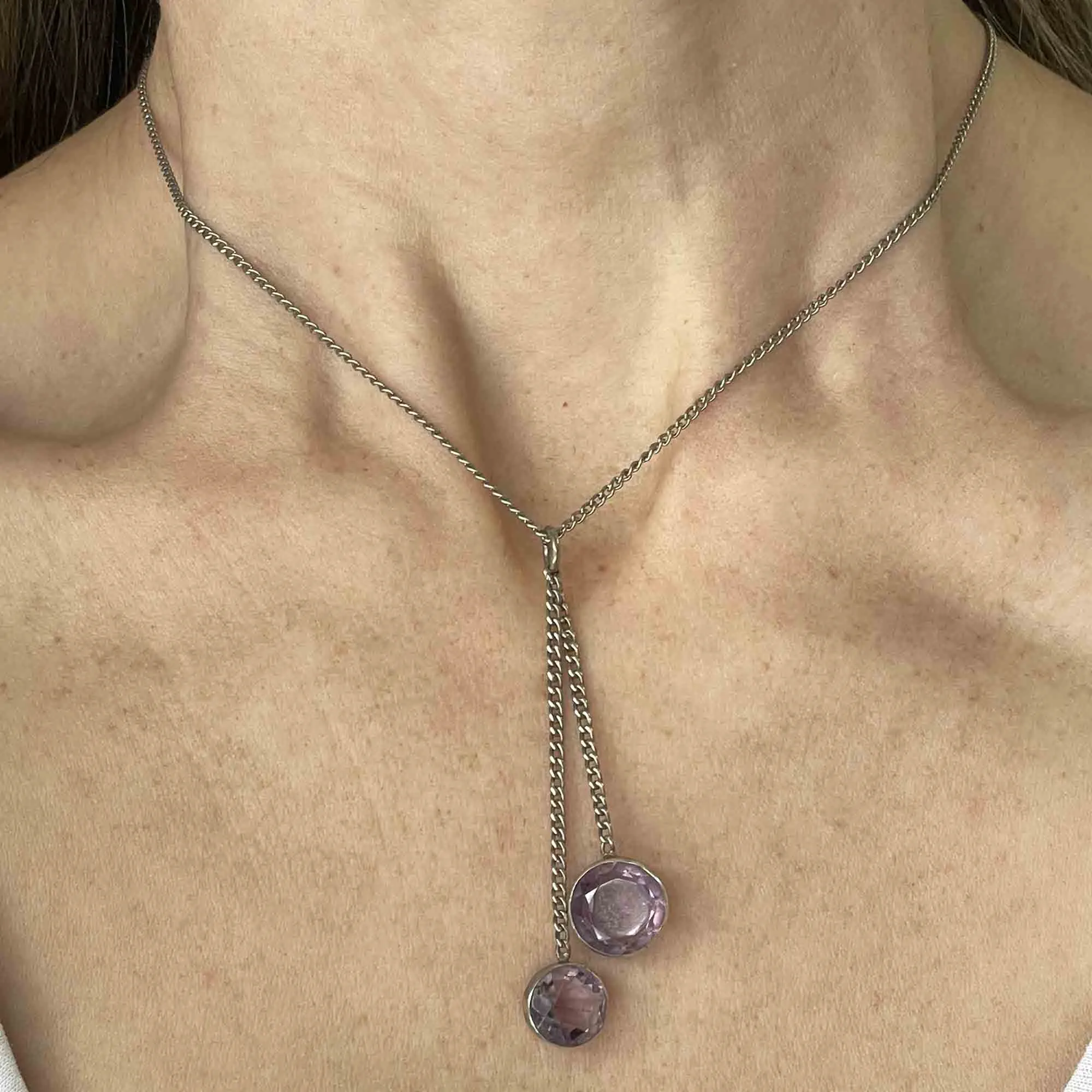 Antique Silver Amethyst Negligee Pendant Necklace