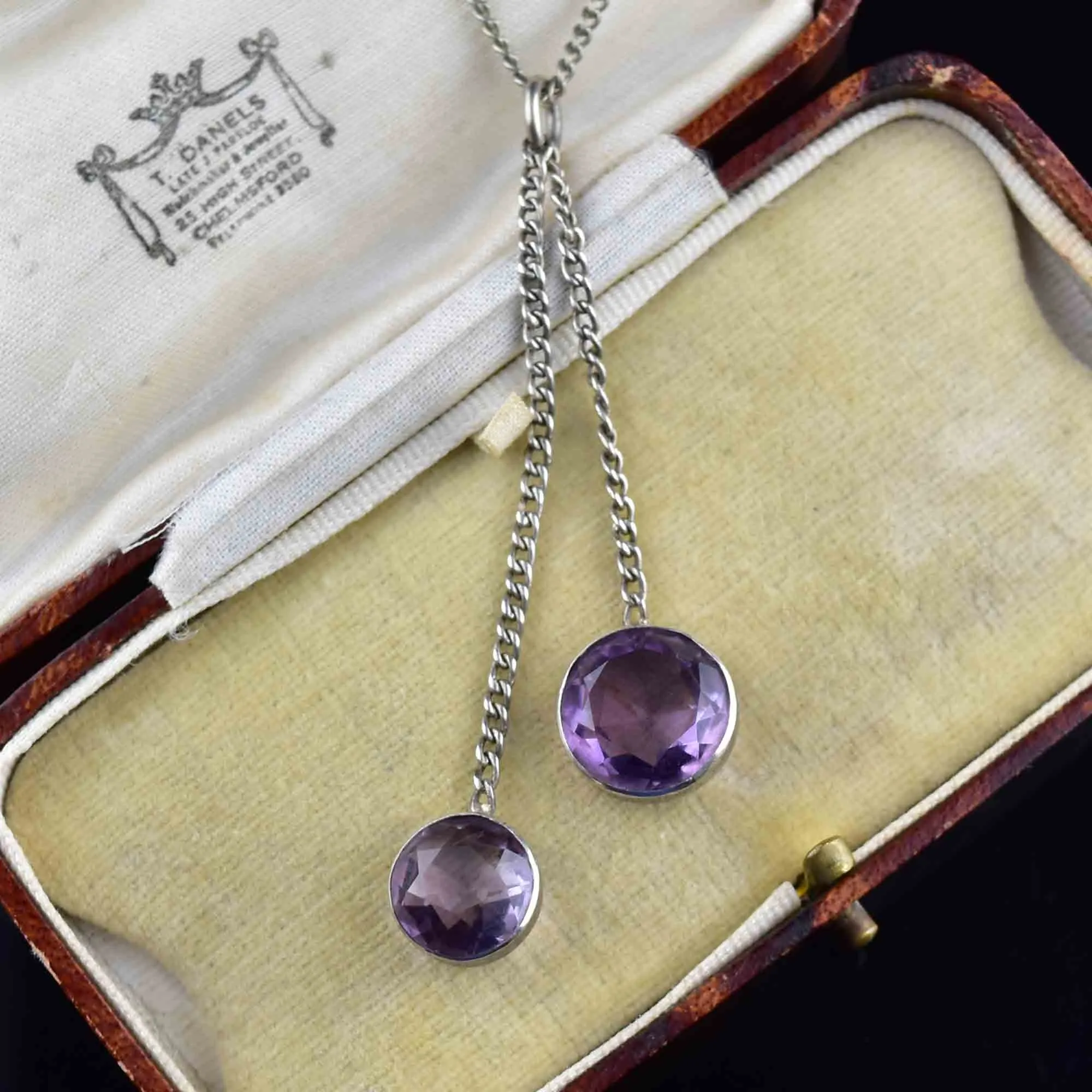 Antique Silver Amethyst Negligee Pendant Necklace