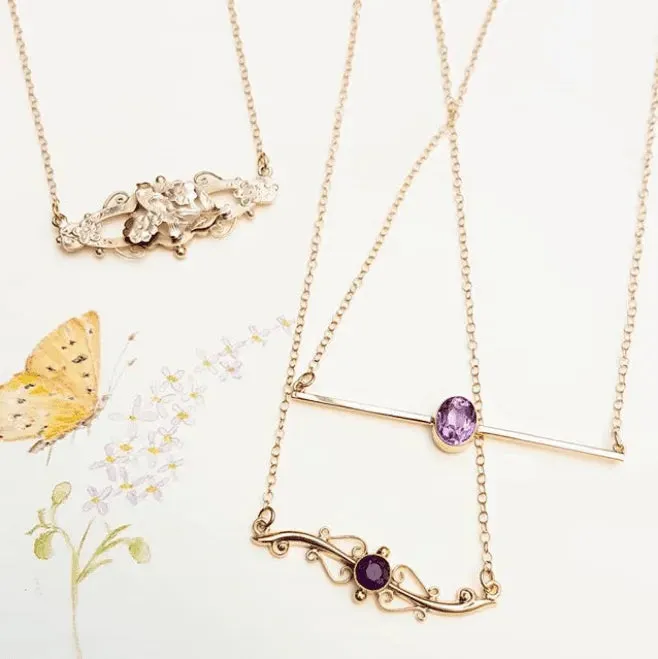 Antique Victorian Amethyst 9ct Rose Gold Bar Necklace