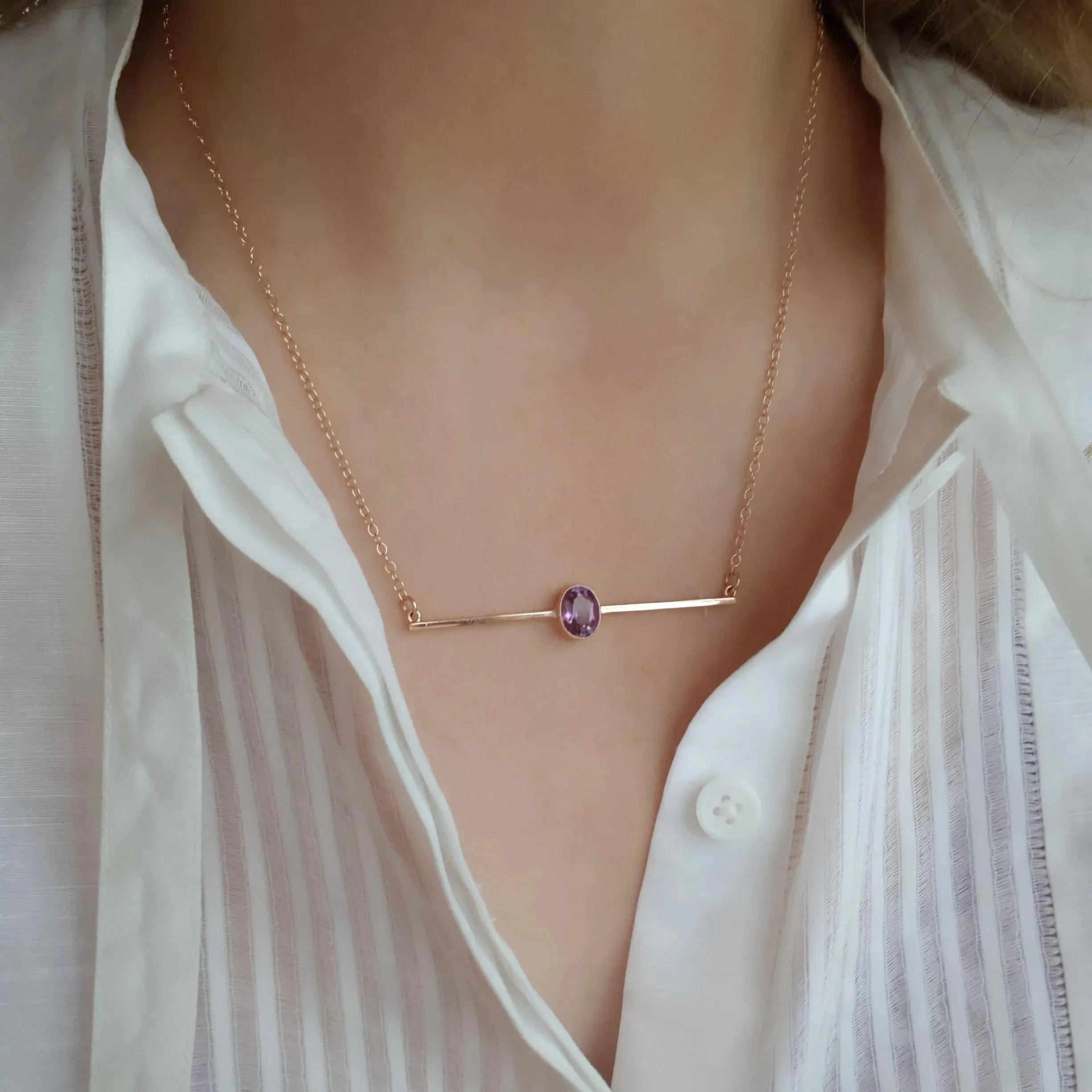 Antique Victorian Amethyst 9ct Rose Gold Bar Necklace
