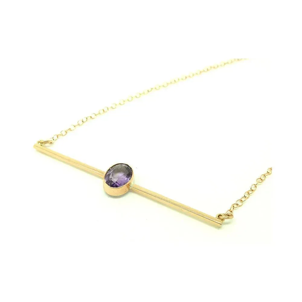 Antique Victorian Amethyst 9ct Rose Gold Bar Necklace