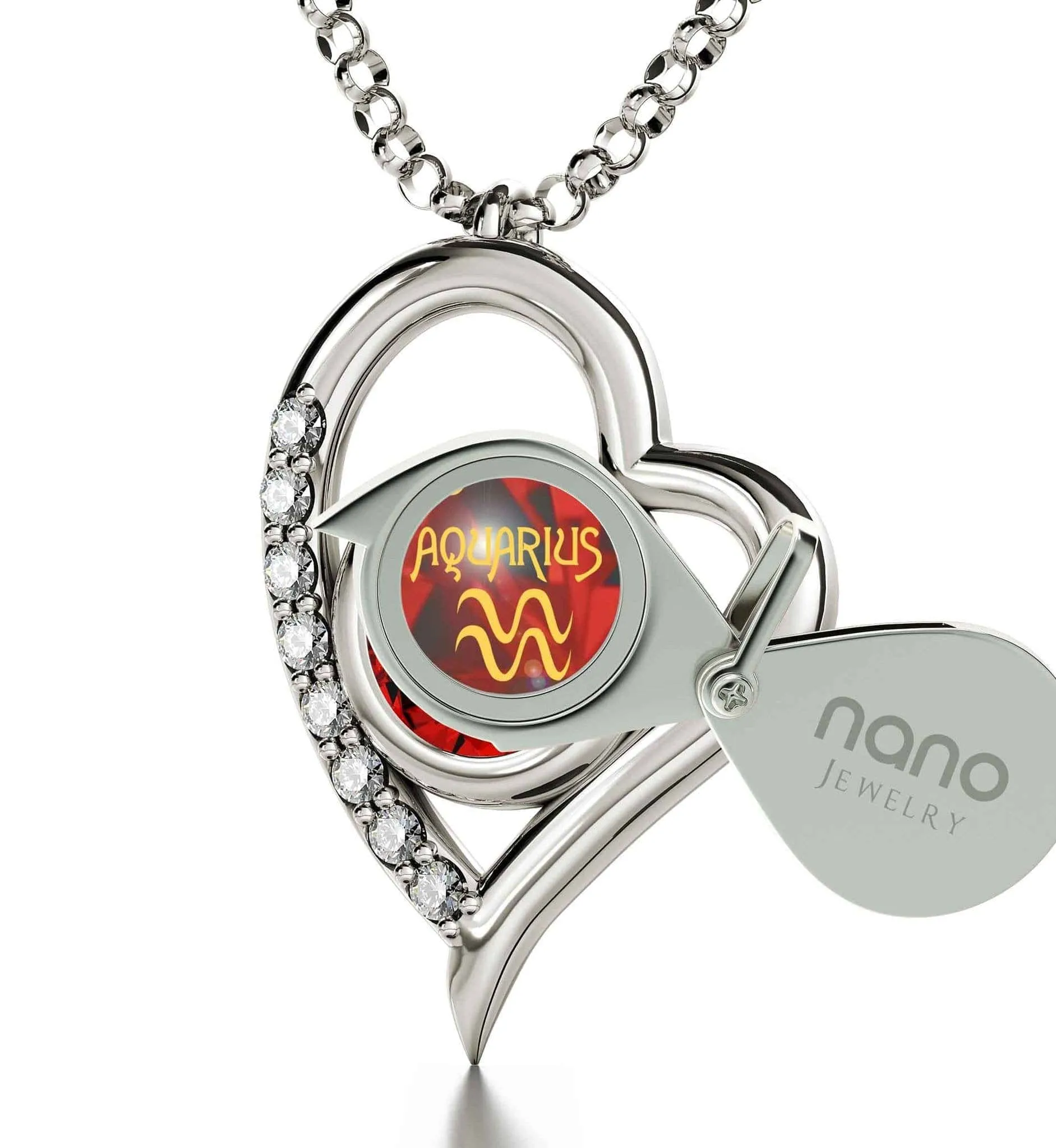Aquarius Sign, 925 Sterling Silver Necklace, Swarovski