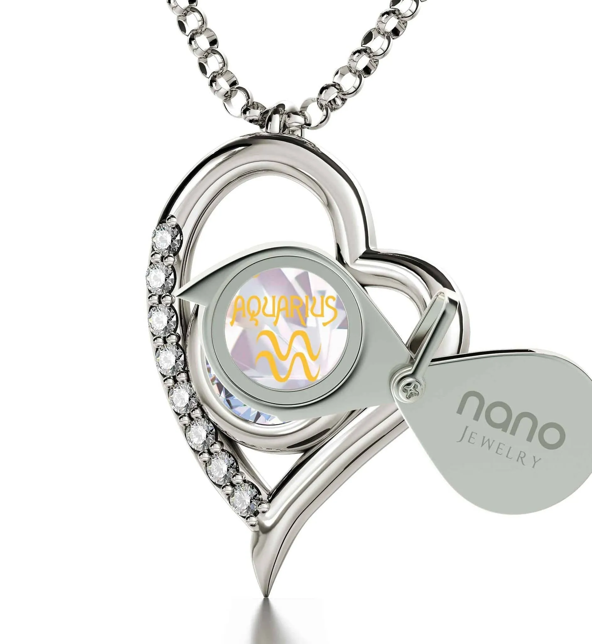 Aquarius Sign, 925 Sterling Silver Necklace, Swarovski