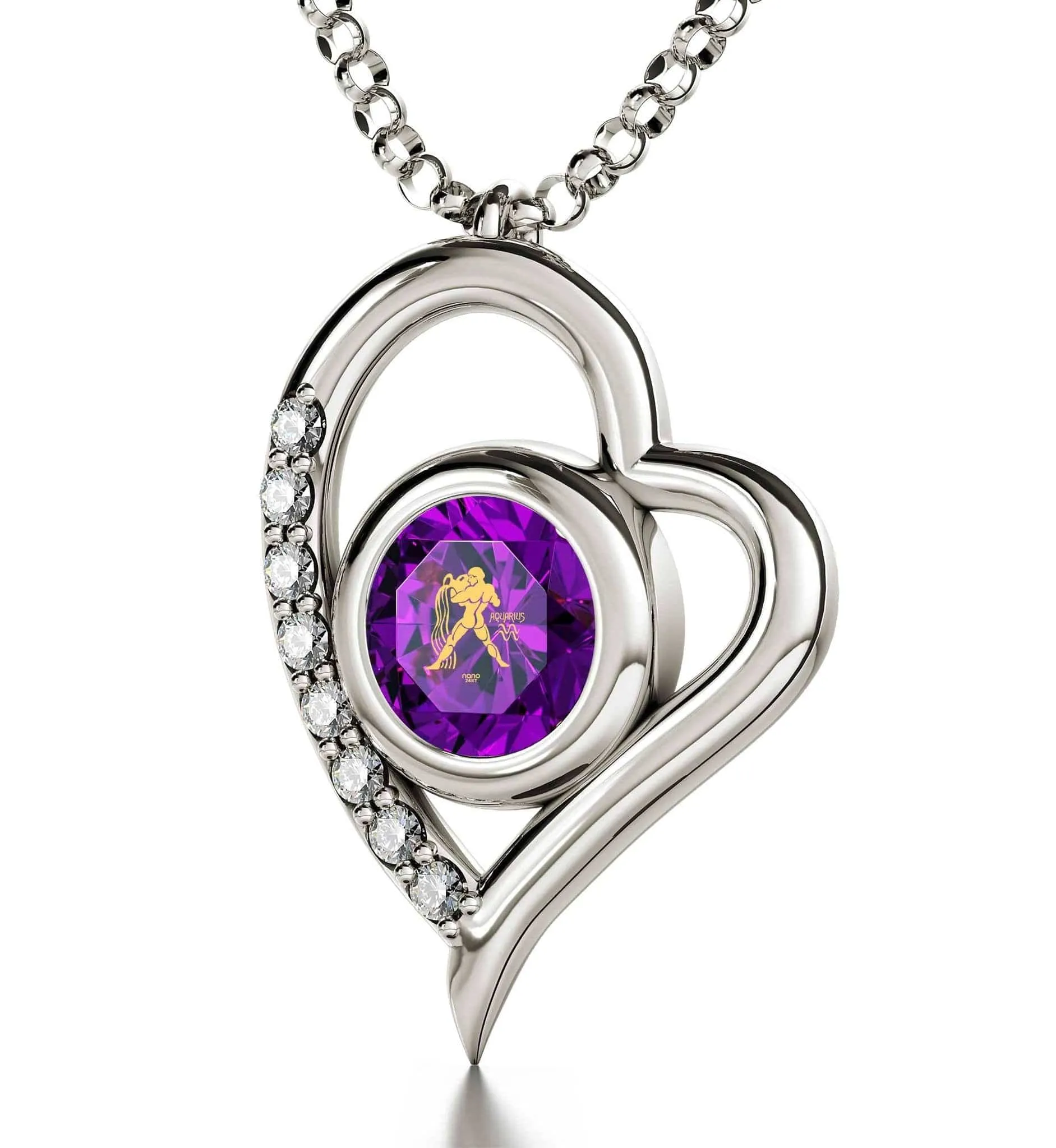 Aquarius Sign, 925 Sterling Silver Necklace, Swarovski