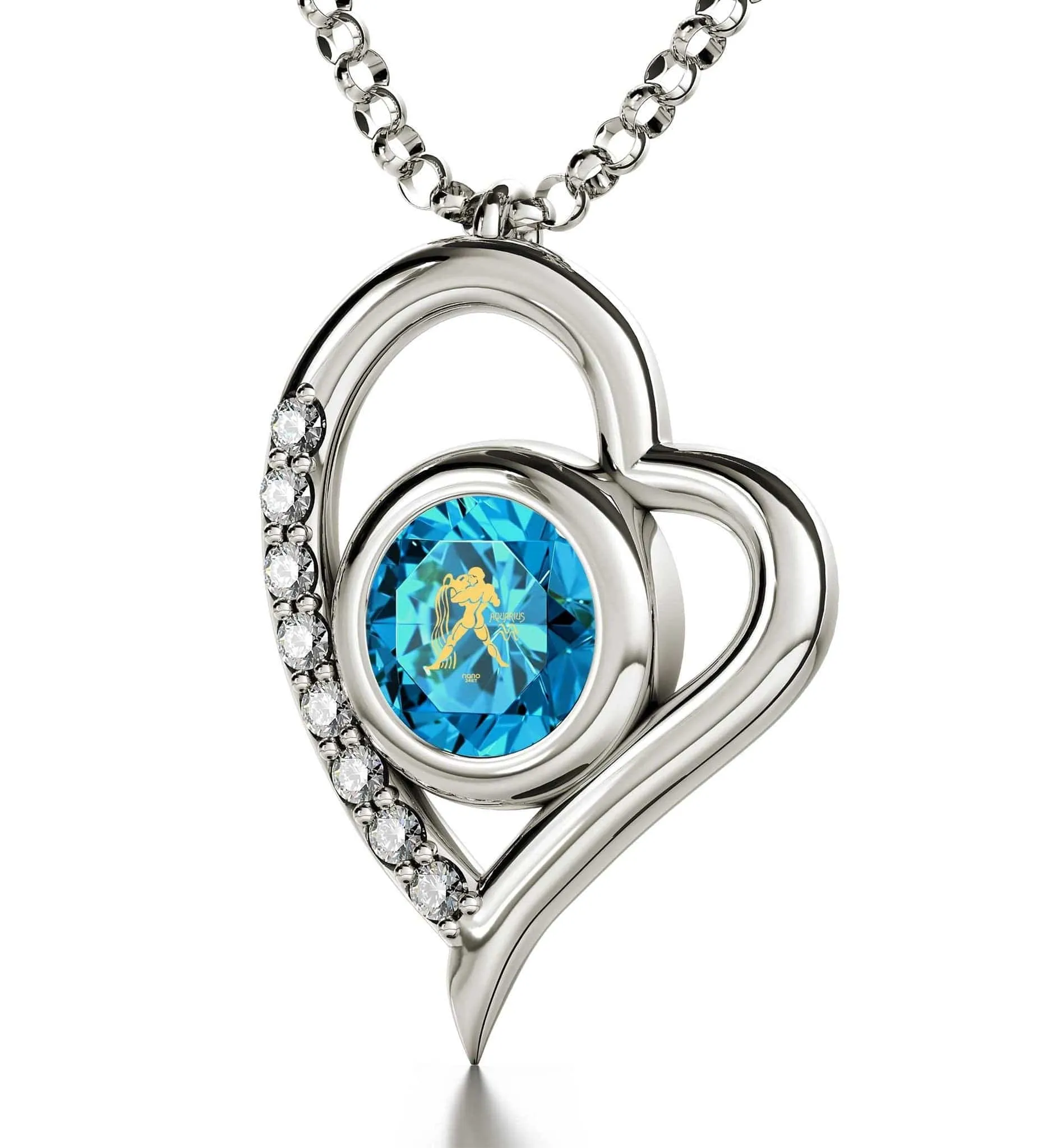 Aquarius Sign, 925 Sterling Silver Necklace, Swarovski