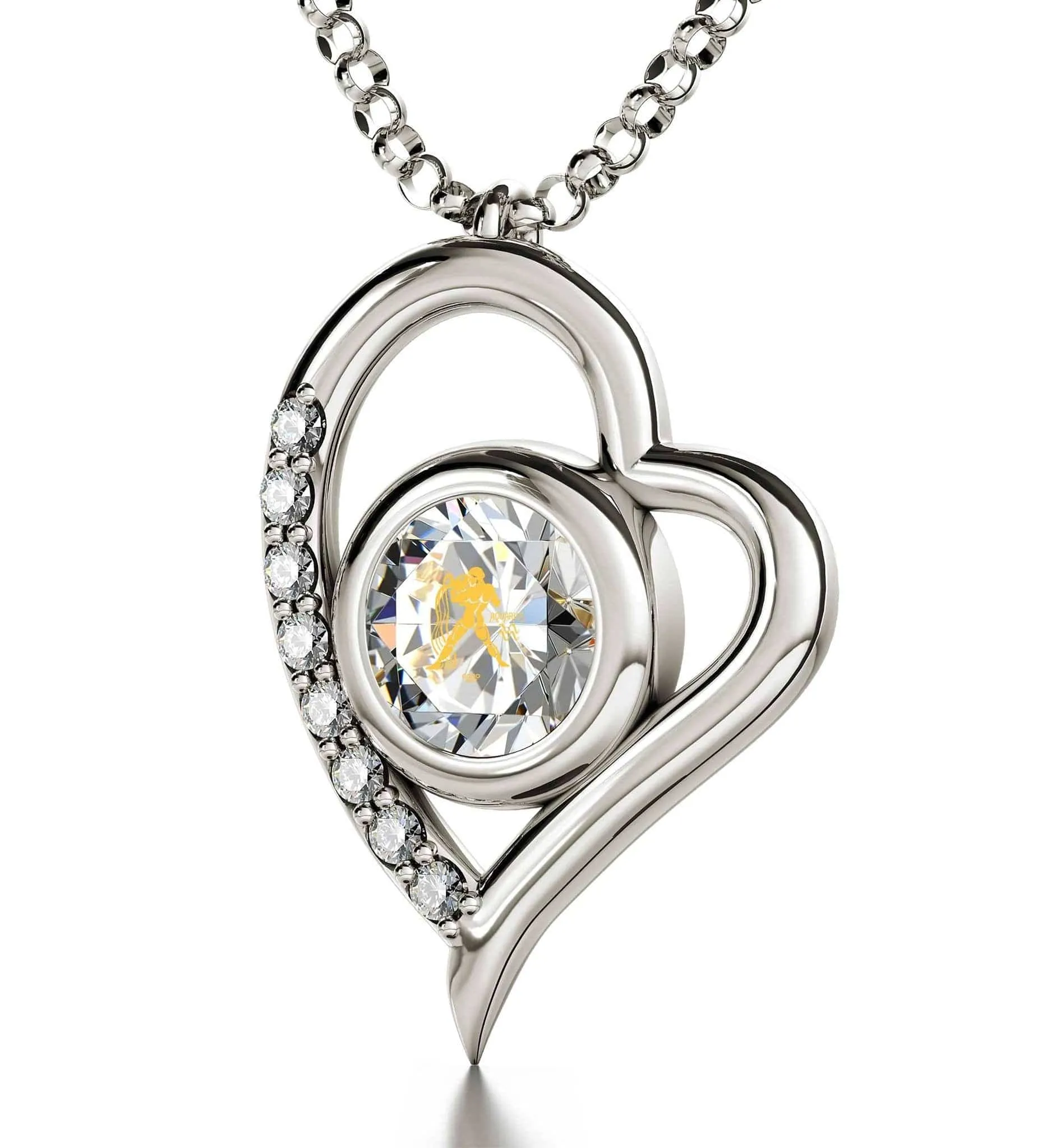 Aquarius Sign, 925 Sterling Silver Necklace, Swarovski