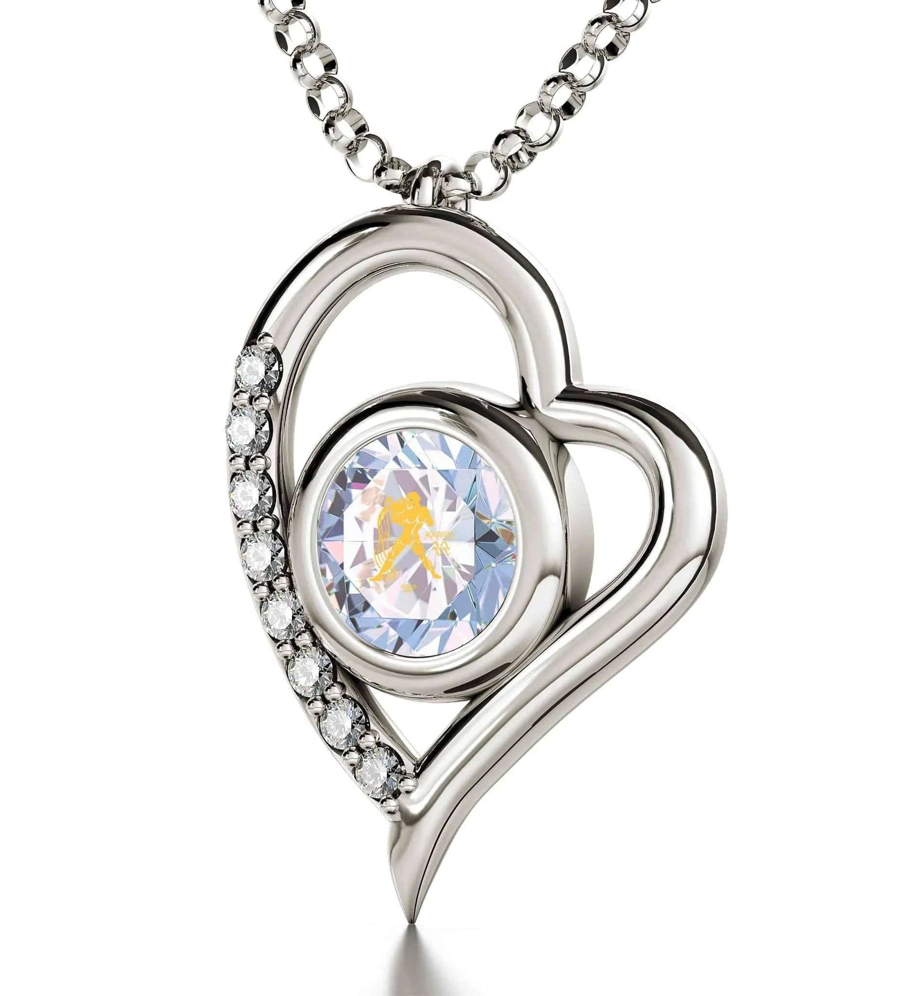 Aquarius Sign, 925 Sterling Silver Necklace, Swarovski