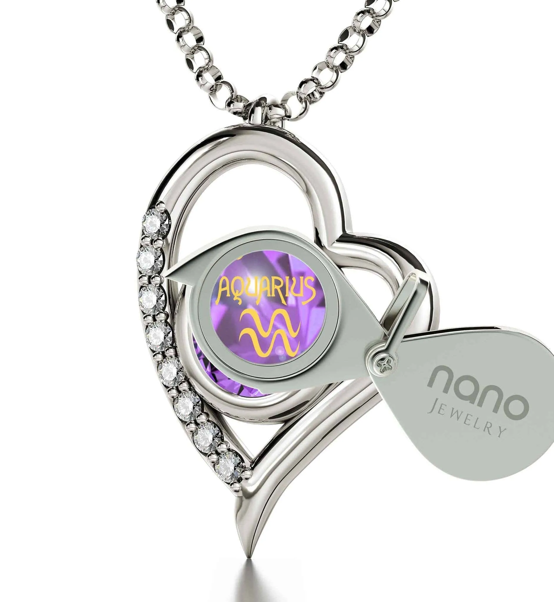 Aquarius Sign, 925 Sterling Silver Necklace, Swarovski