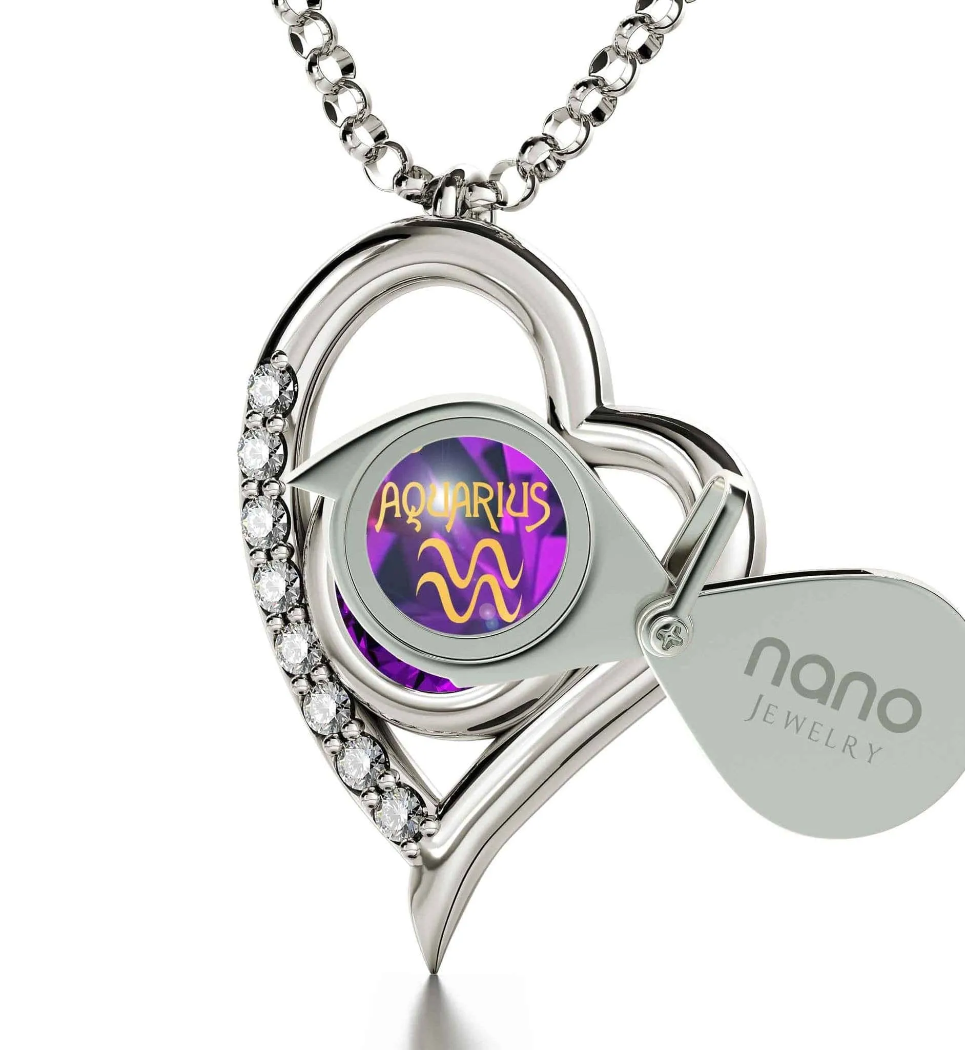 Aquarius Sign, 925 Sterling Silver Necklace, Swarovski