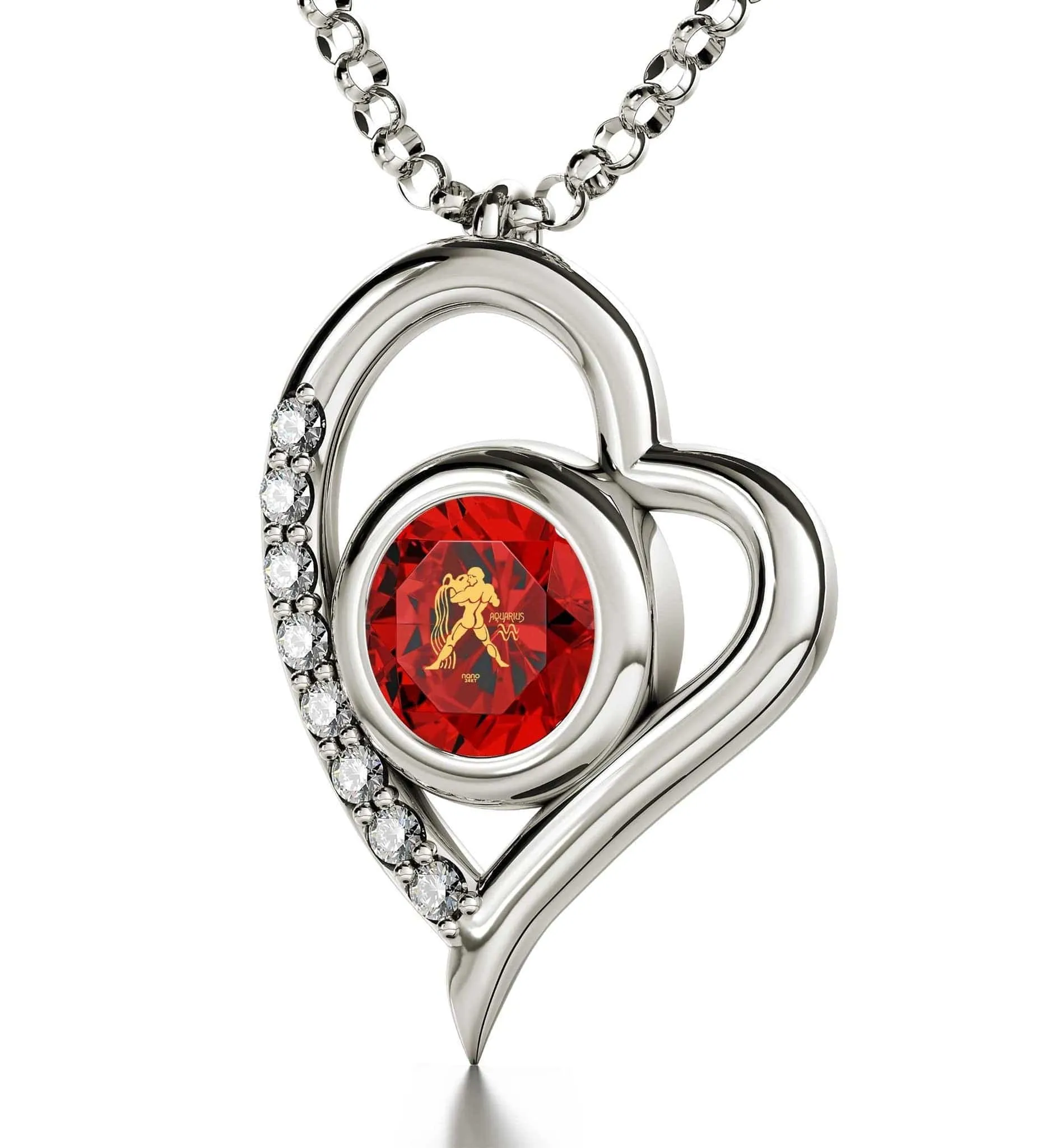 Aquarius Sign, 925 Sterling Silver Necklace, Swarovski