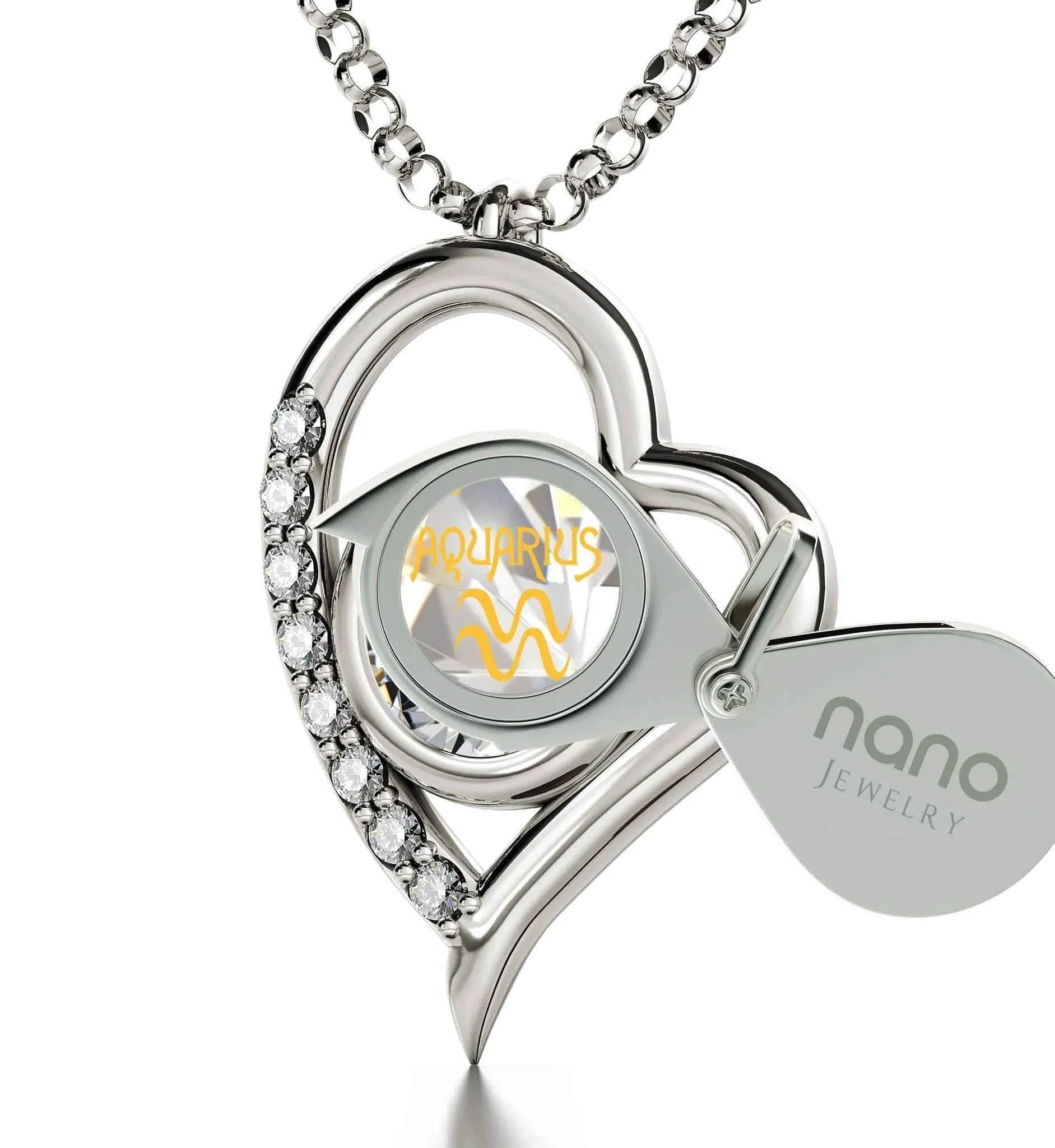 Aquarius Sign, 925 Sterling Silver Necklace, Swarovski