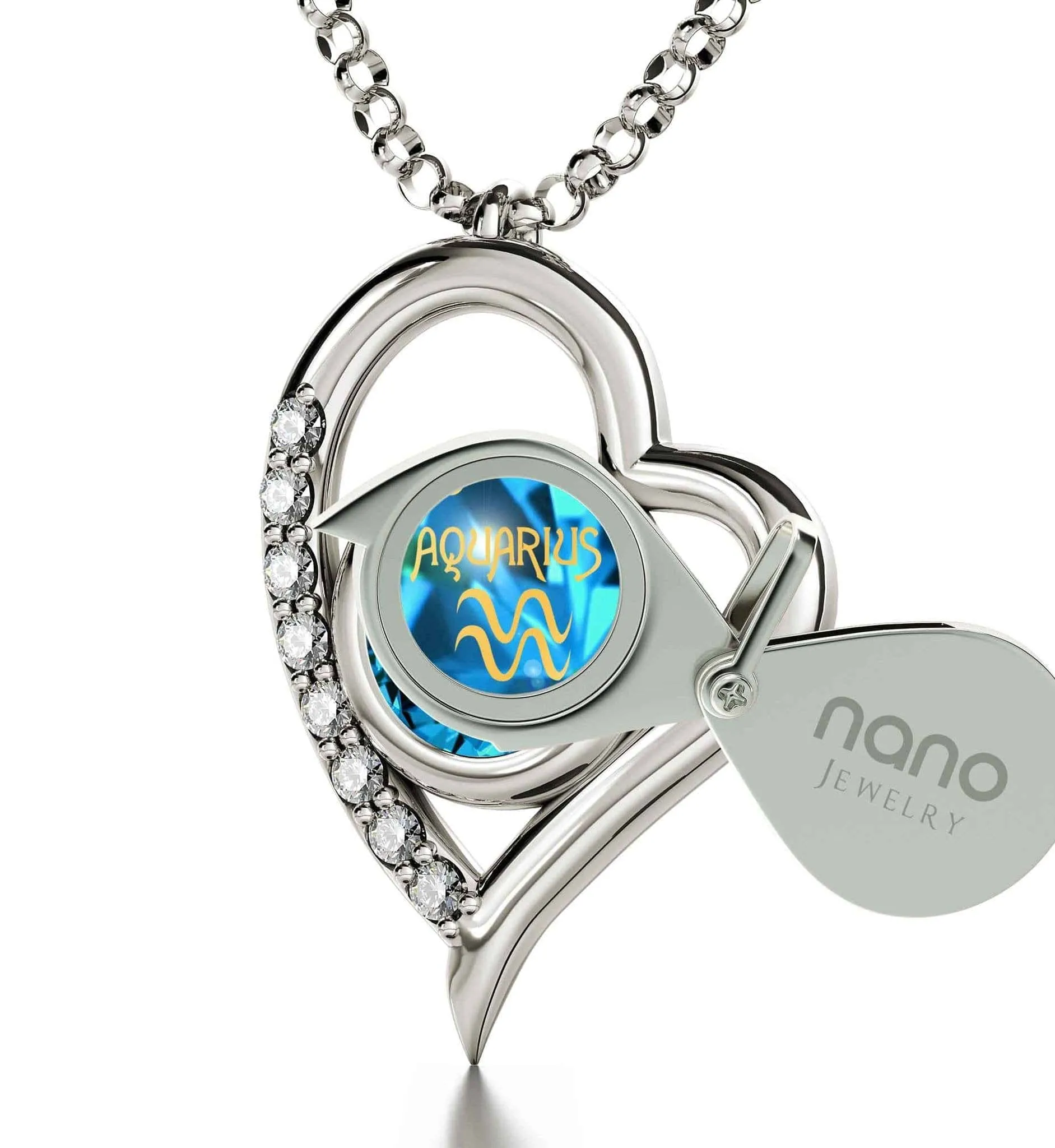 Aquarius Sign, 925 Sterling Silver Necklace, Swarovski