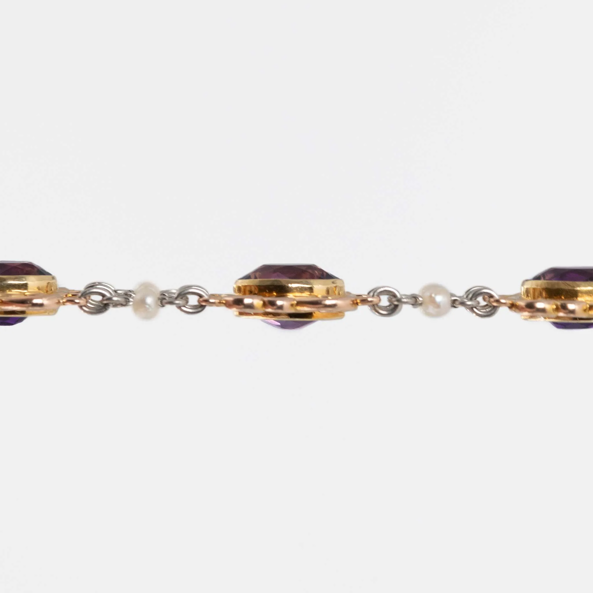 Art Deco 15ct Rose Gold and Platinum Amethyst and Seed Pearl Bracelet