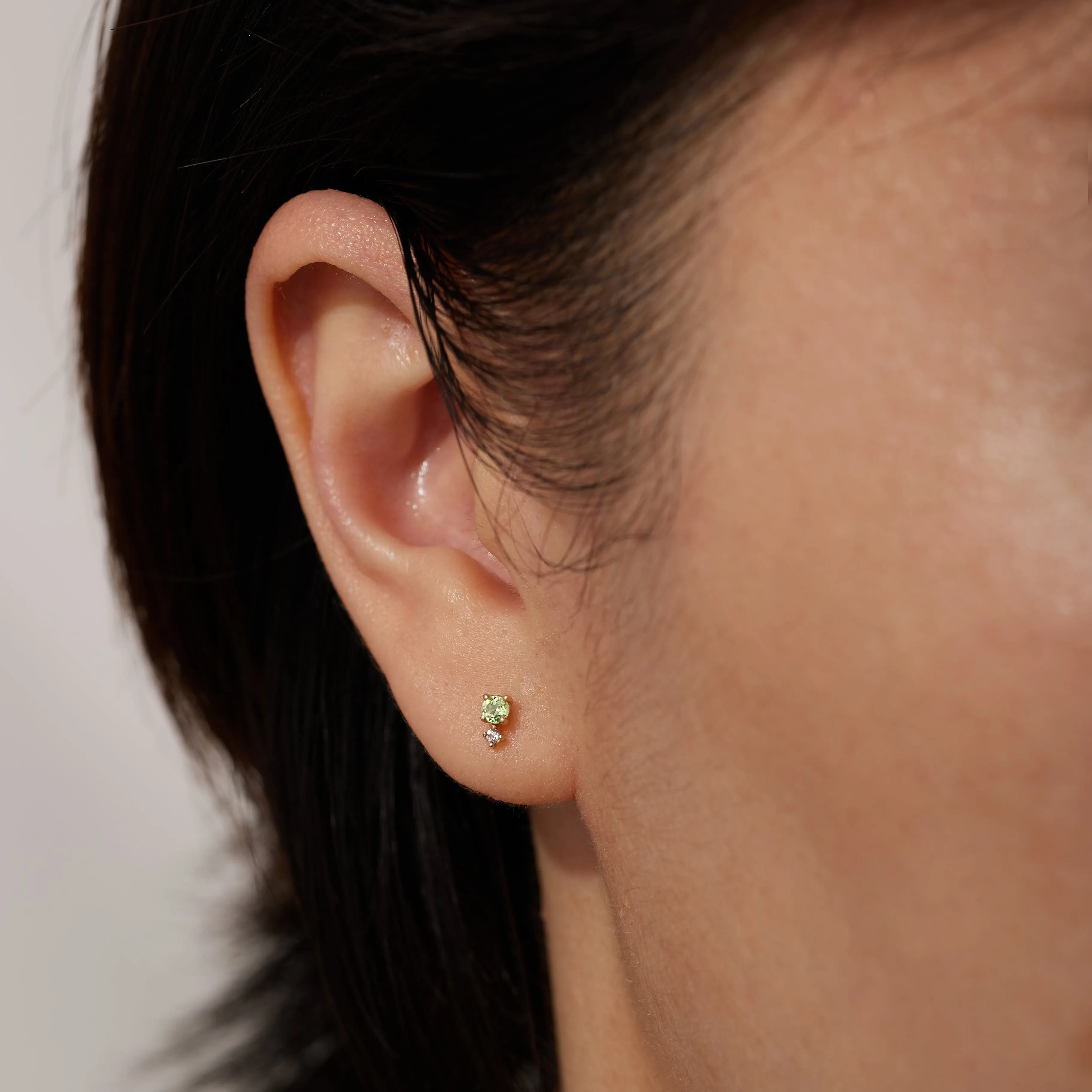AUGUST | Peridot and White Sapphire Stud Earring