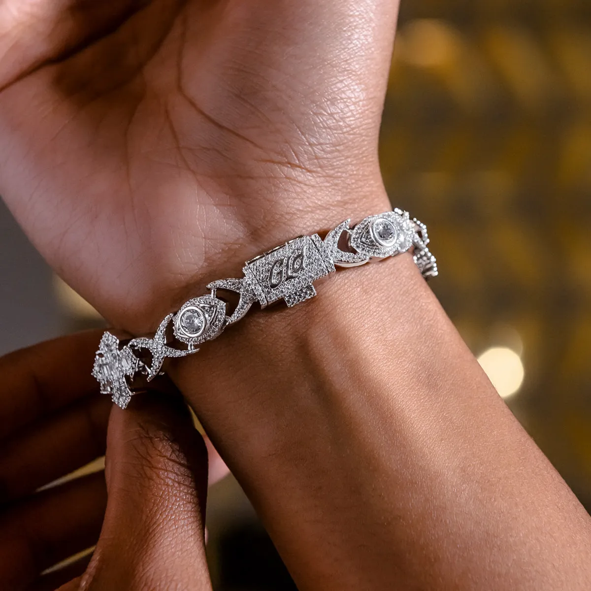 Baguette Cross Evil Eye Bracelet