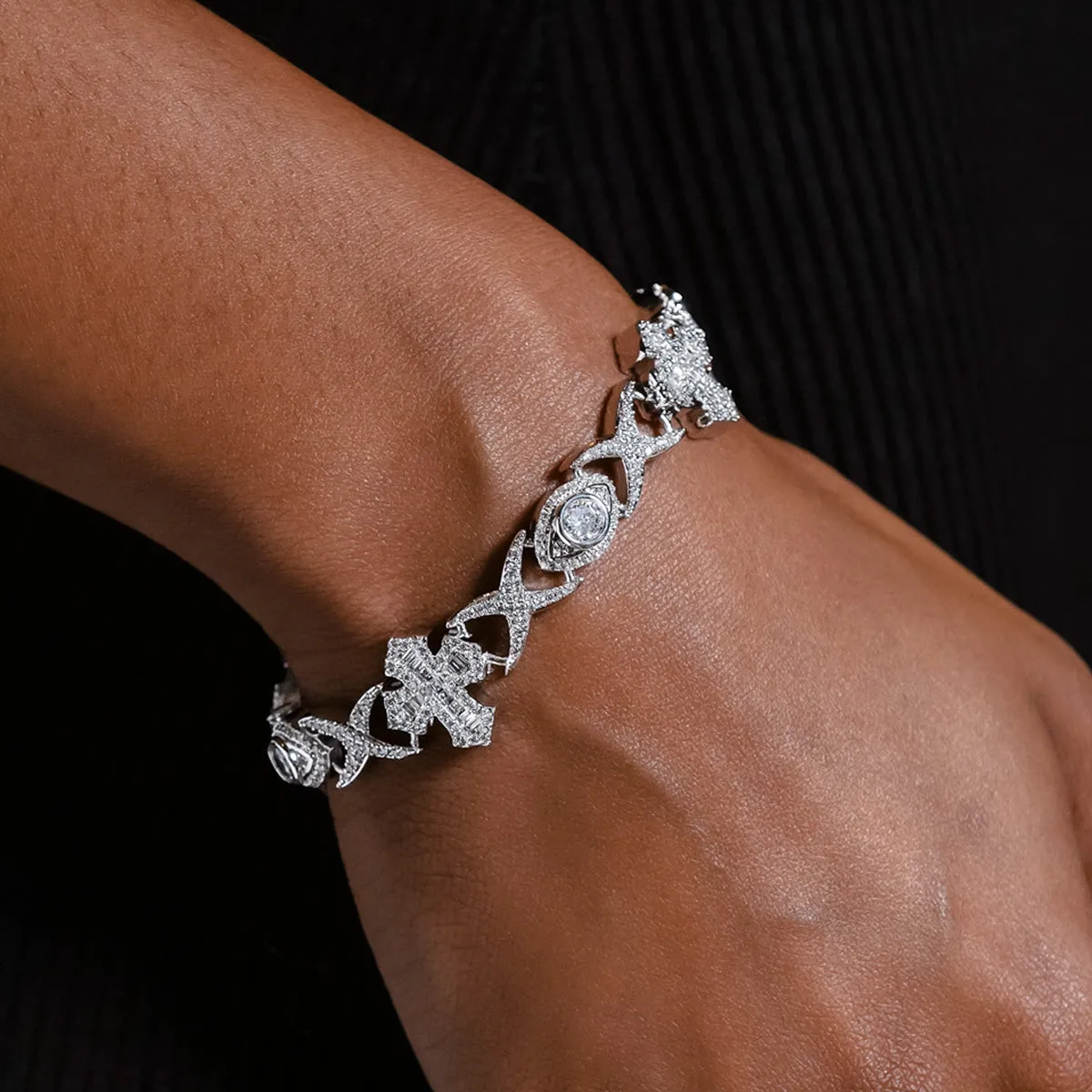 Baguette Cross Evil Eye Bracelet