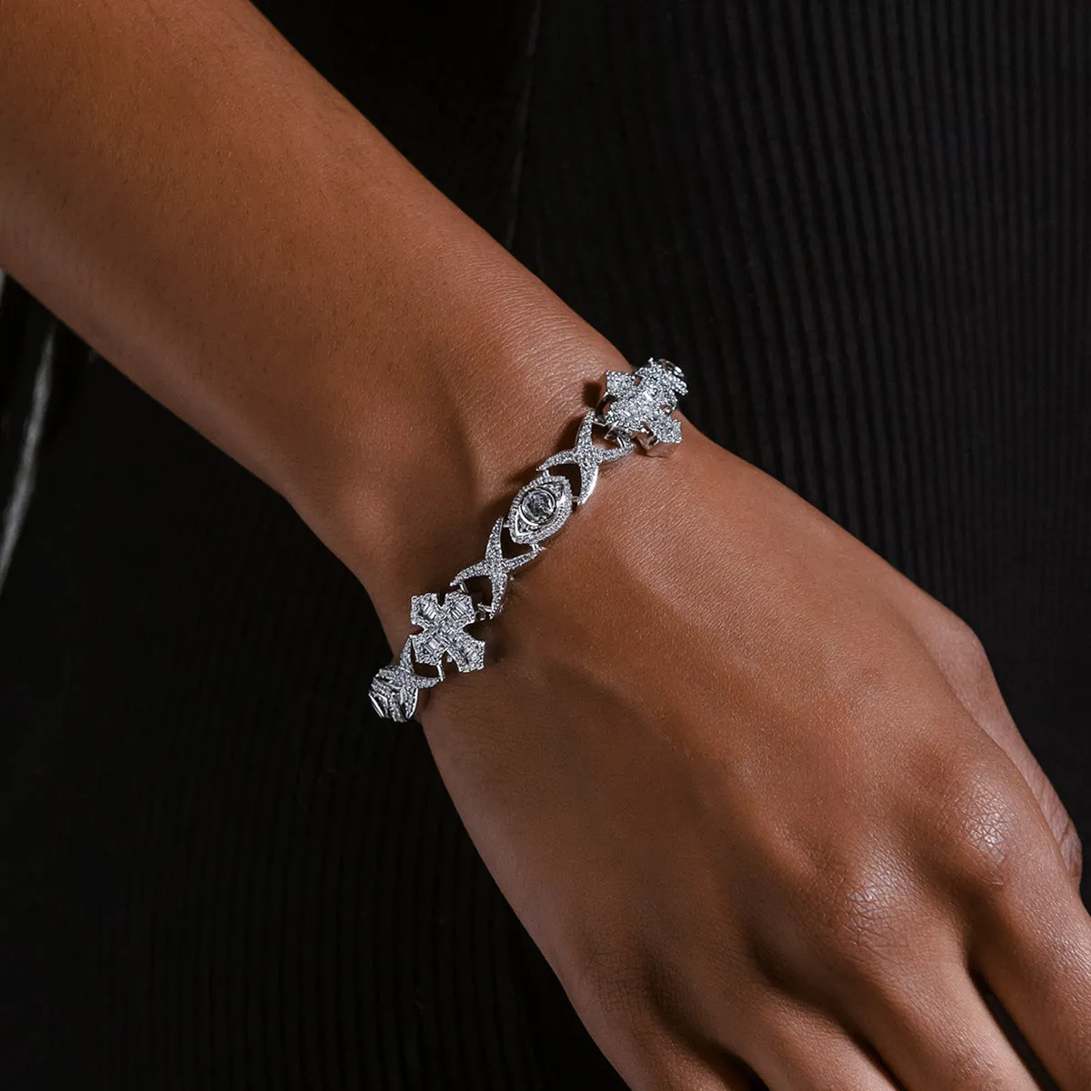 Baguette Cross Evil Eye Bracelet