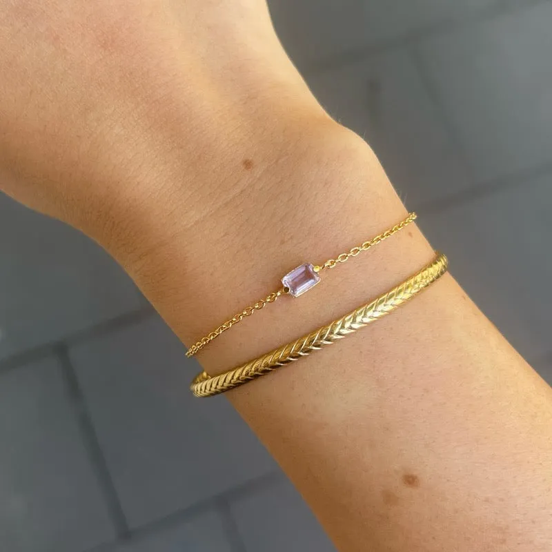 Baguette Mini Bracelet, Amethyst, 9kt Yellow Gold
