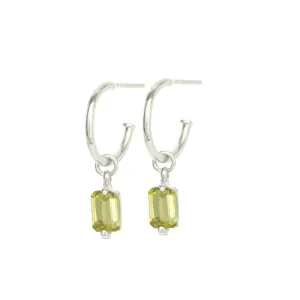 Baguette Mini Hoop, Peridot, Silver