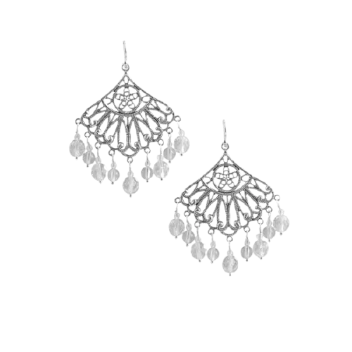 Barse Silver Overlay Crystal Fan Earring