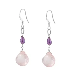Beaded Amethyst Rose Quartz Earrings