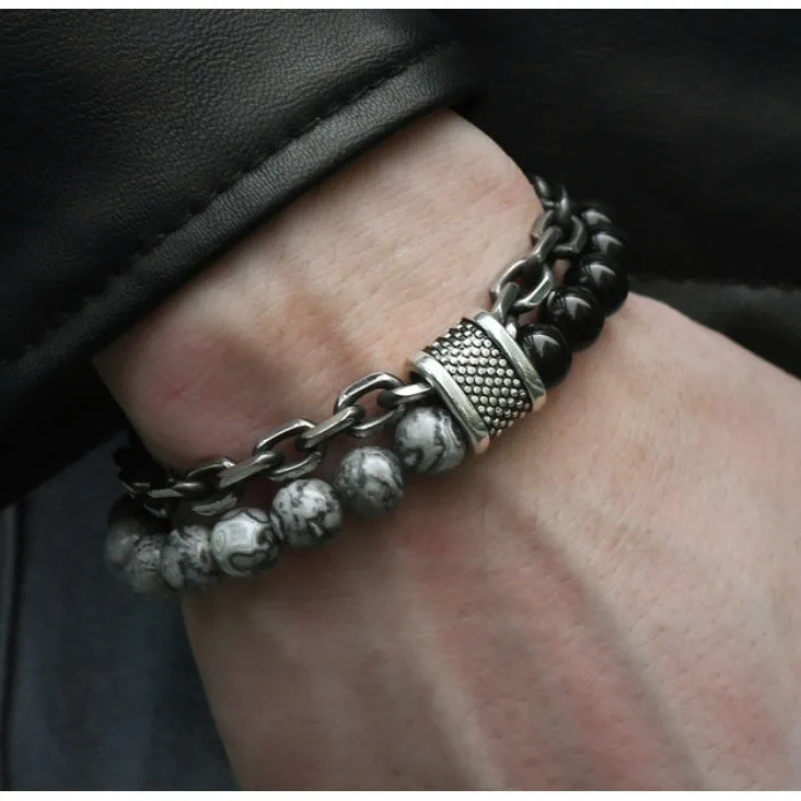 Beaded Chain Double Layer Men's Bracelet
