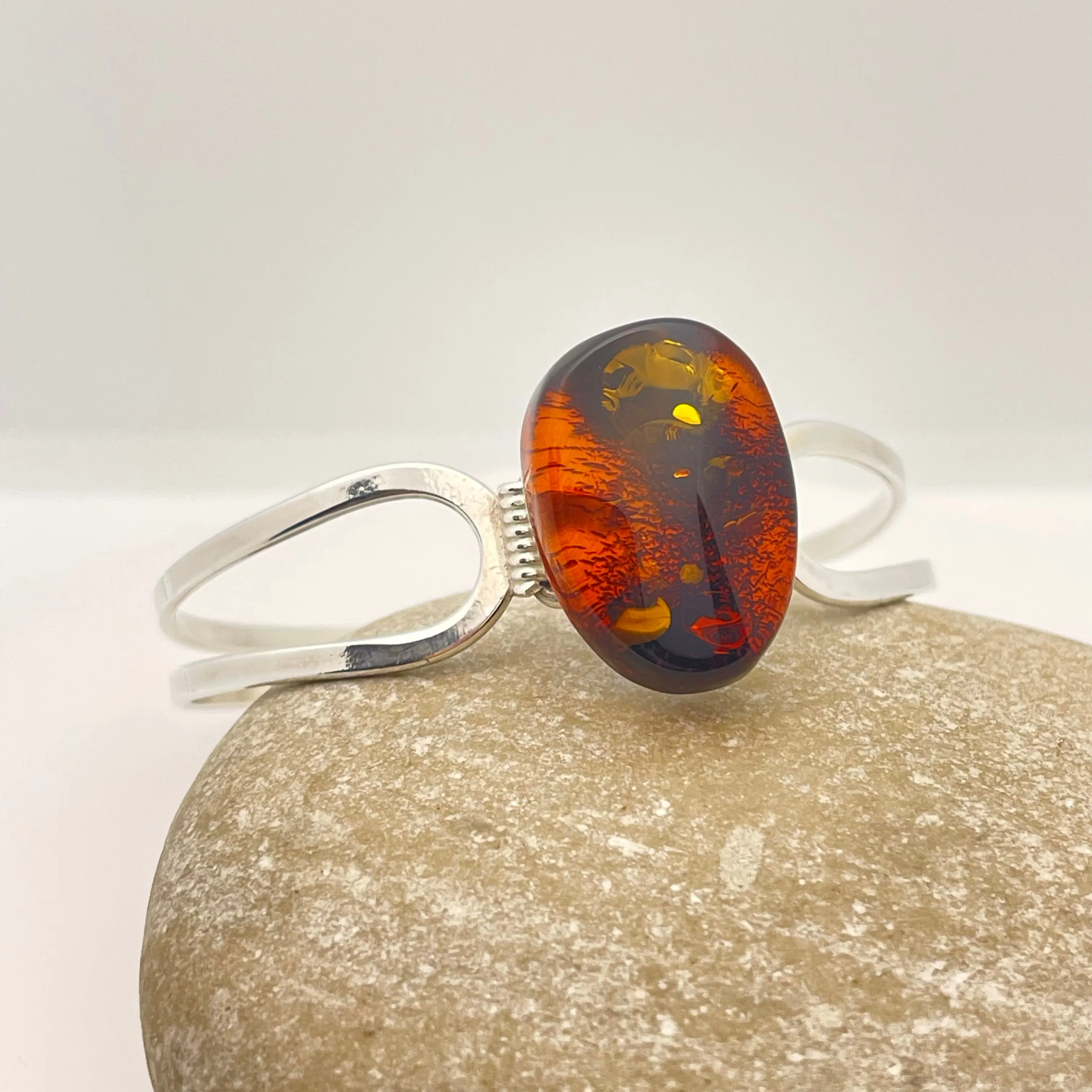 Beautiful Amber Abstract Oval Stone Bracelet