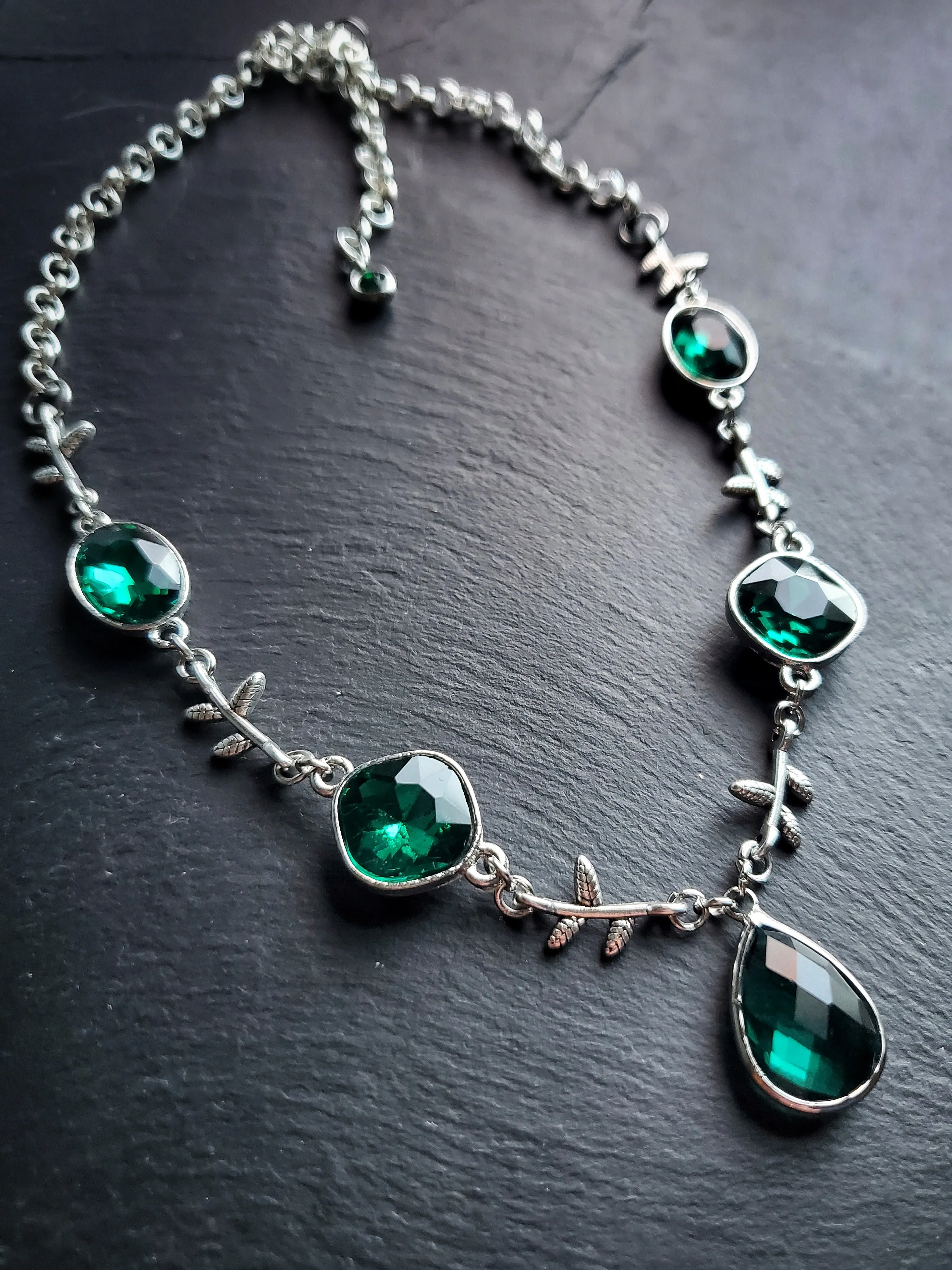 Bejeweled Vine Necklace in Green, Blue or Black