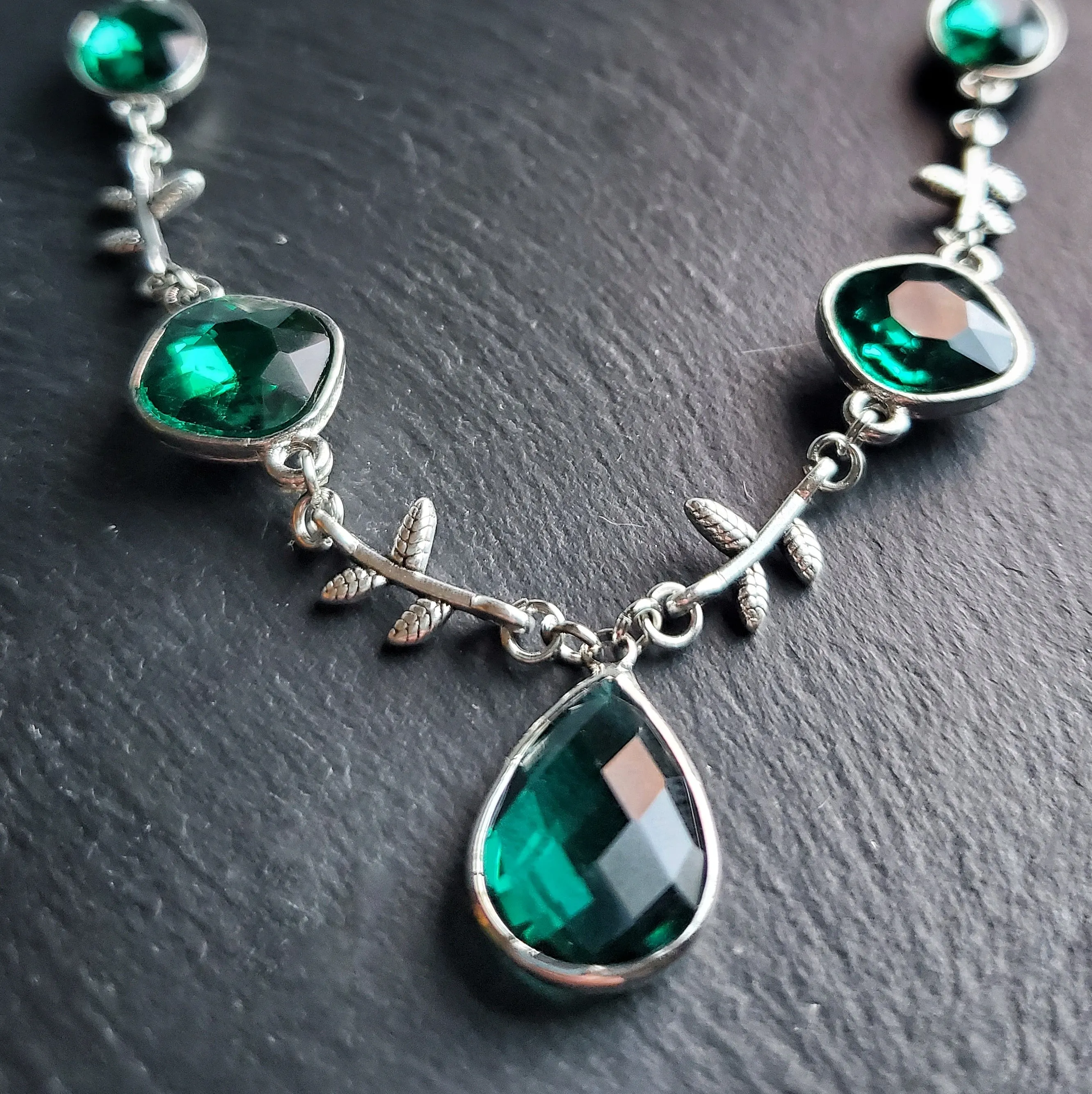 Bejeweled Vine Necklace in Green, Blue or Black