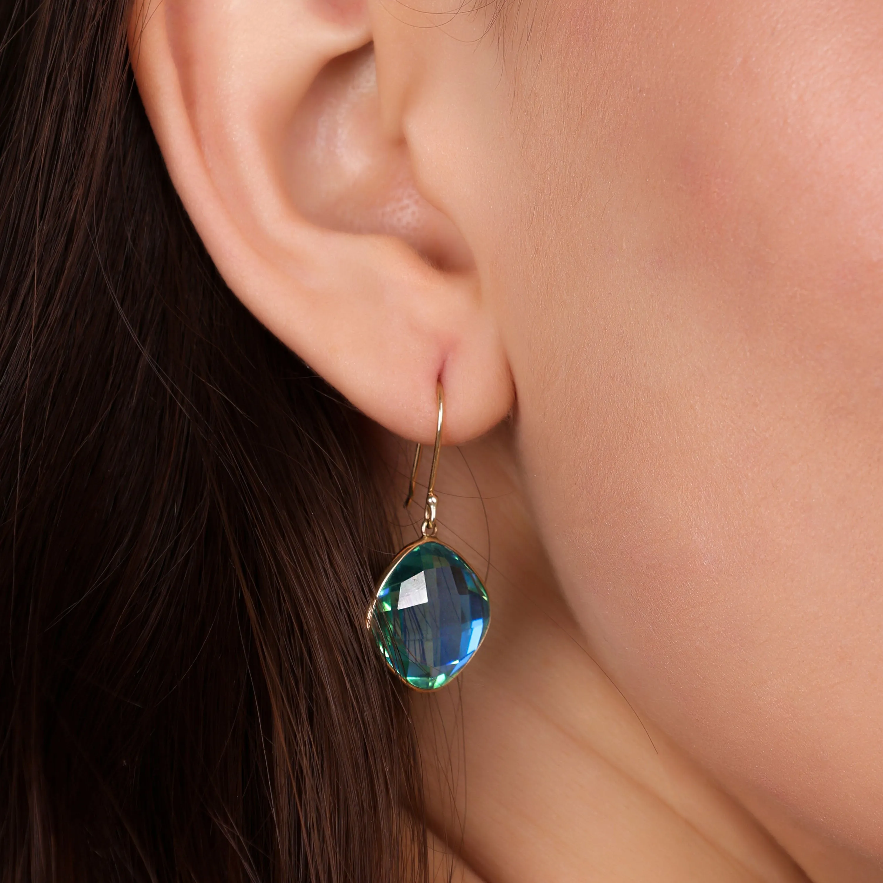 Black Onyx Green Jade Aquamarine Citrine, Peridot Oval Gemstone Drop Earrings