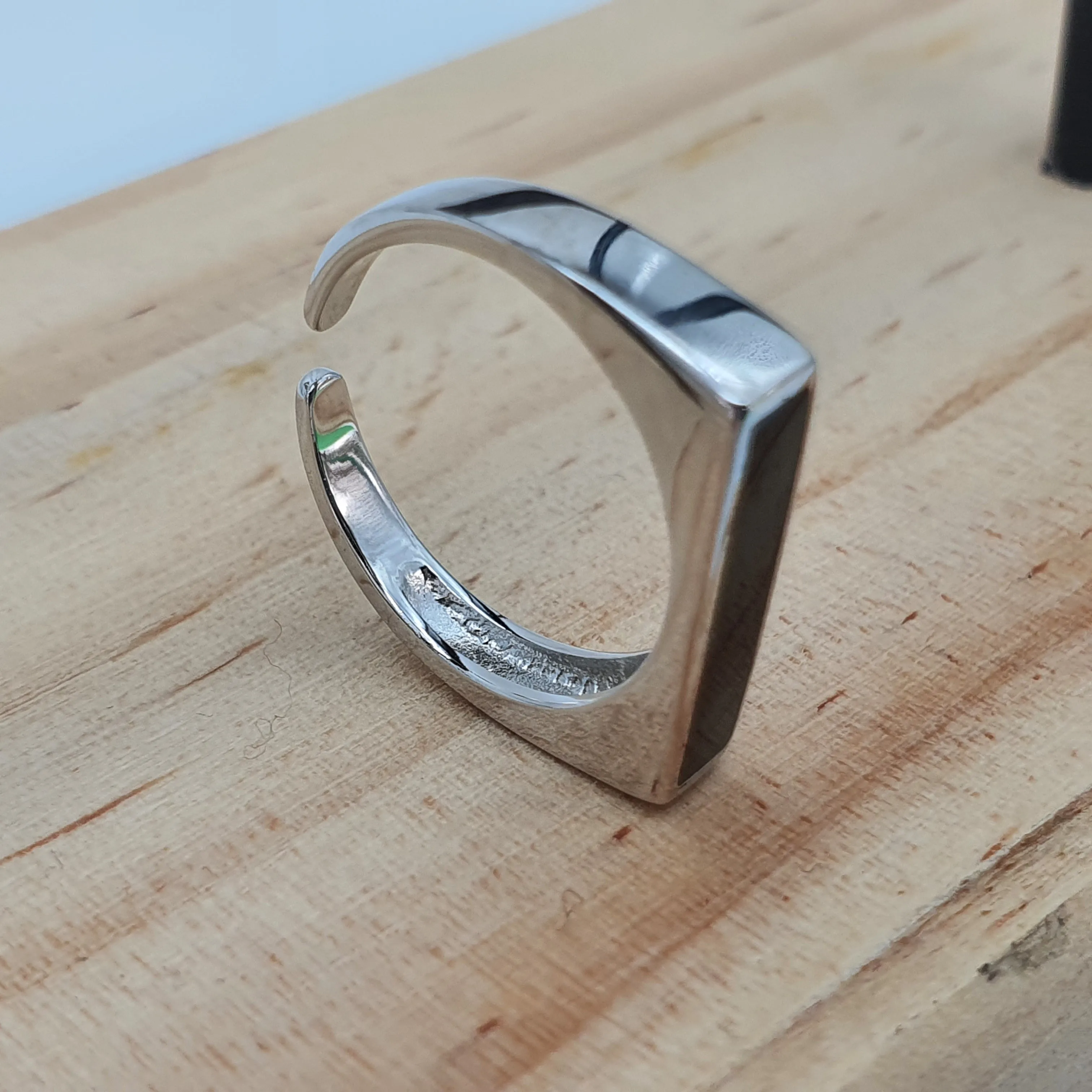 Black Rectangle Onyx Open Ring, Sterling Silver