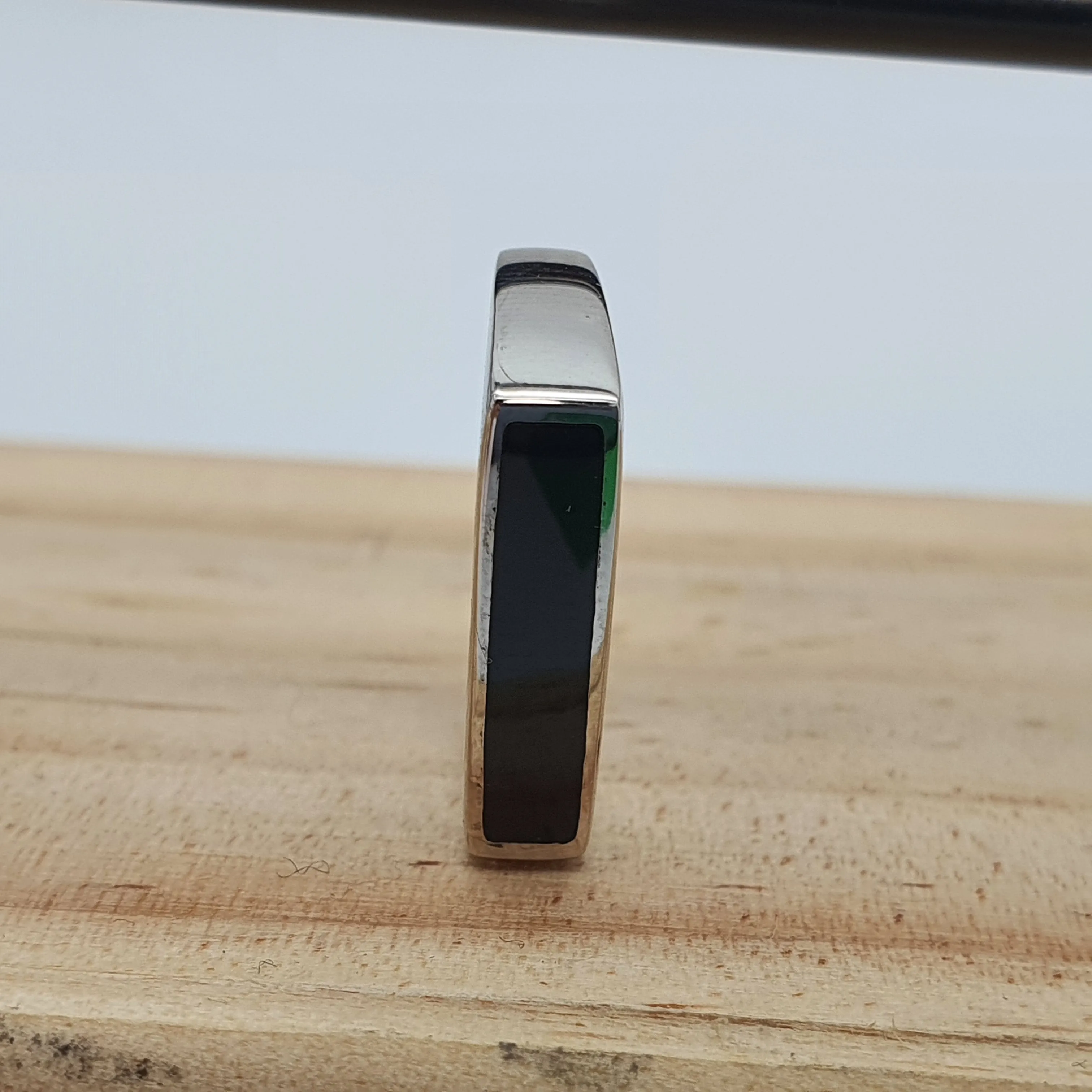 Black Rectangle Onyx Open Ring, Sterling Silver