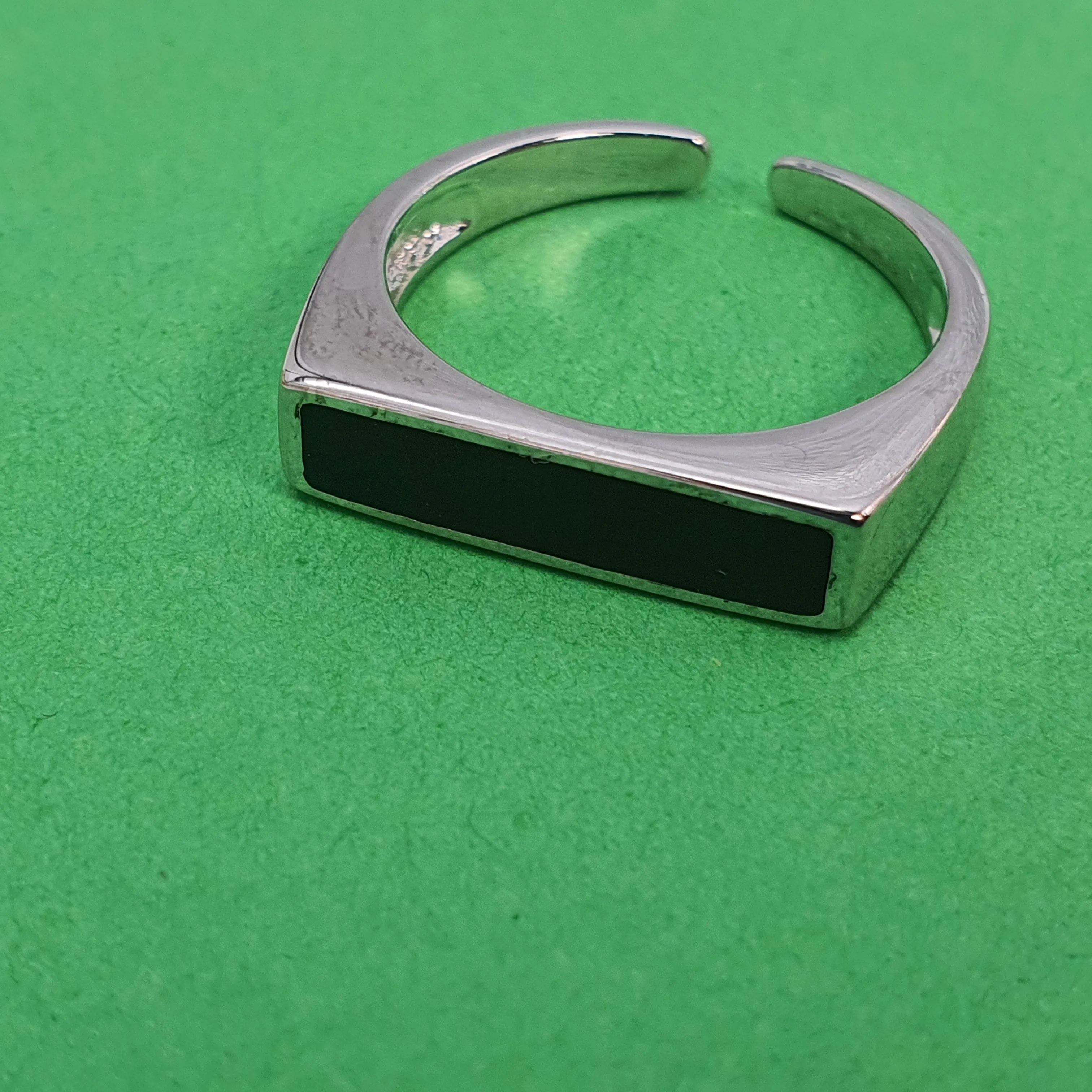 Black Rectangle Onyx Open Ring, Sterling Silver