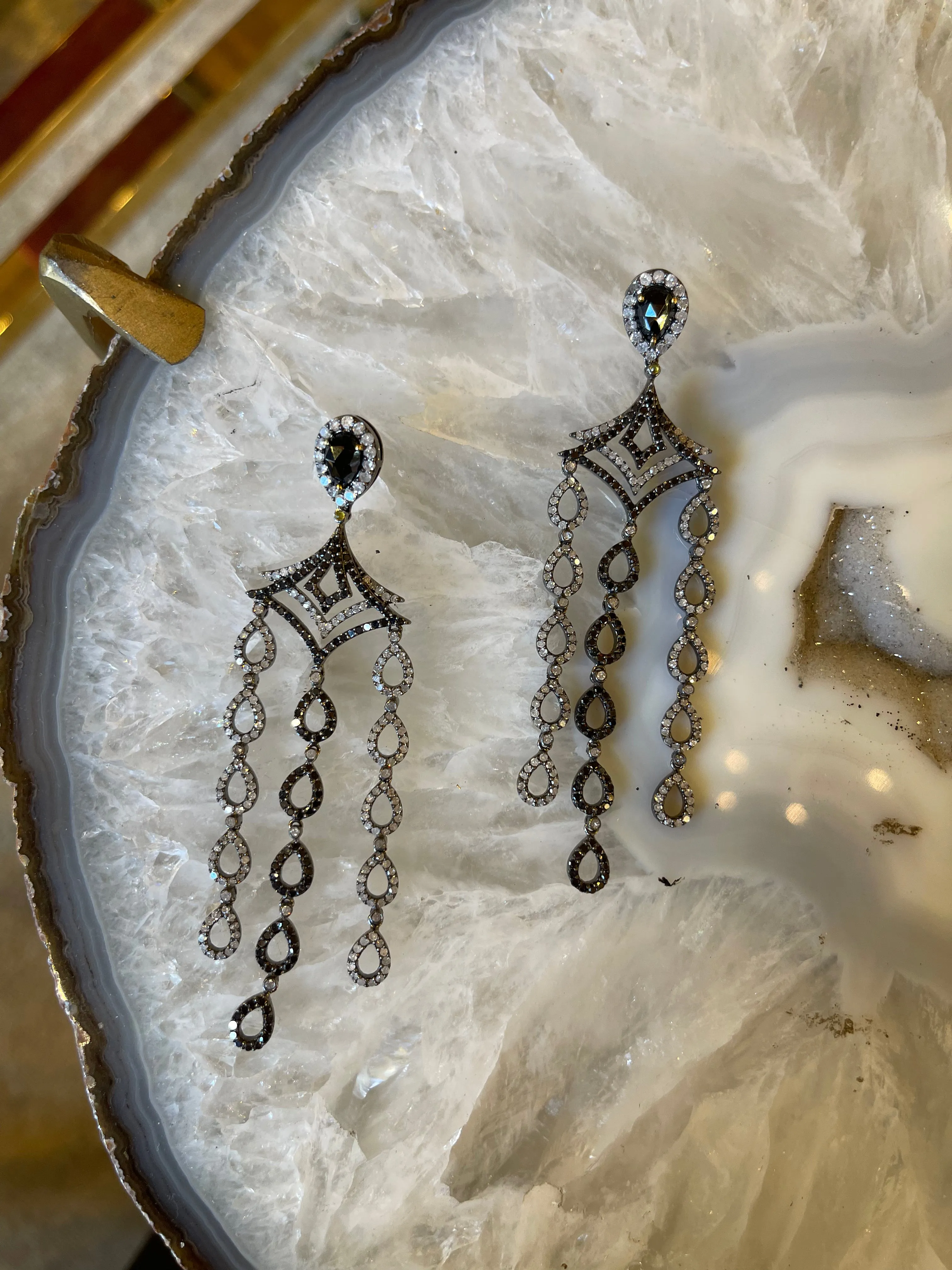 Black Spinal Diamond Earrings