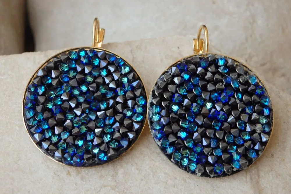 Blue Crystal Rock Earrings