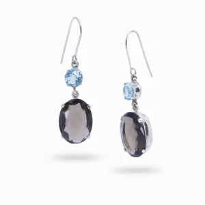 Blue Topaz and Smokey Quartz Drop Earrings