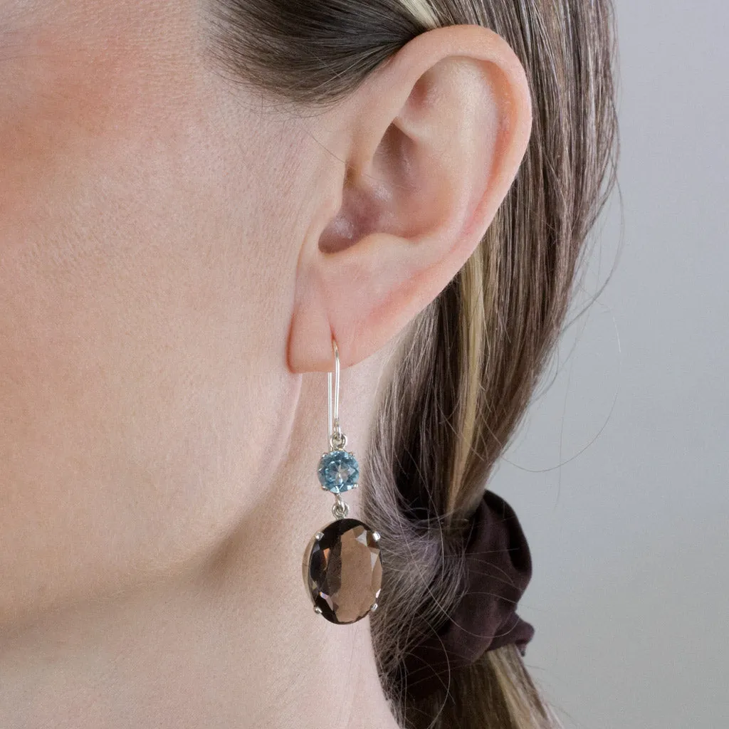 Blue Topaz and Smokey Quartz Drop Earrings