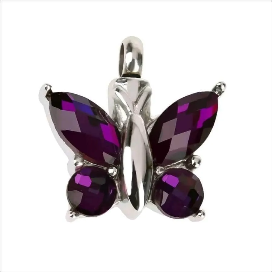Butterfly Urn Necklace Stainless Steel with Crystal wings