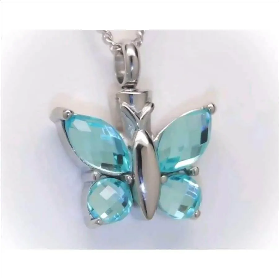Butterfly Urn Necklace Stainless Steel with Crystal wings