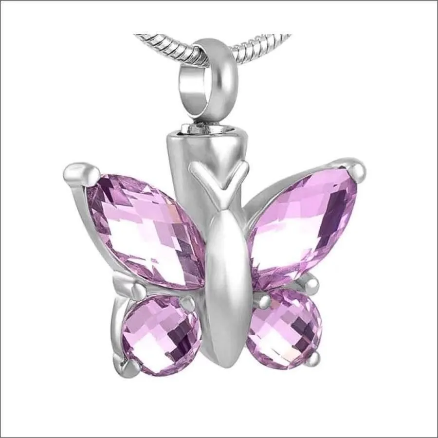 Butterfly Urn Necklace Stainless Steel with Crystal wings