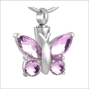 Butterfly Urn Necklace Stainless Steel with Crystal wings