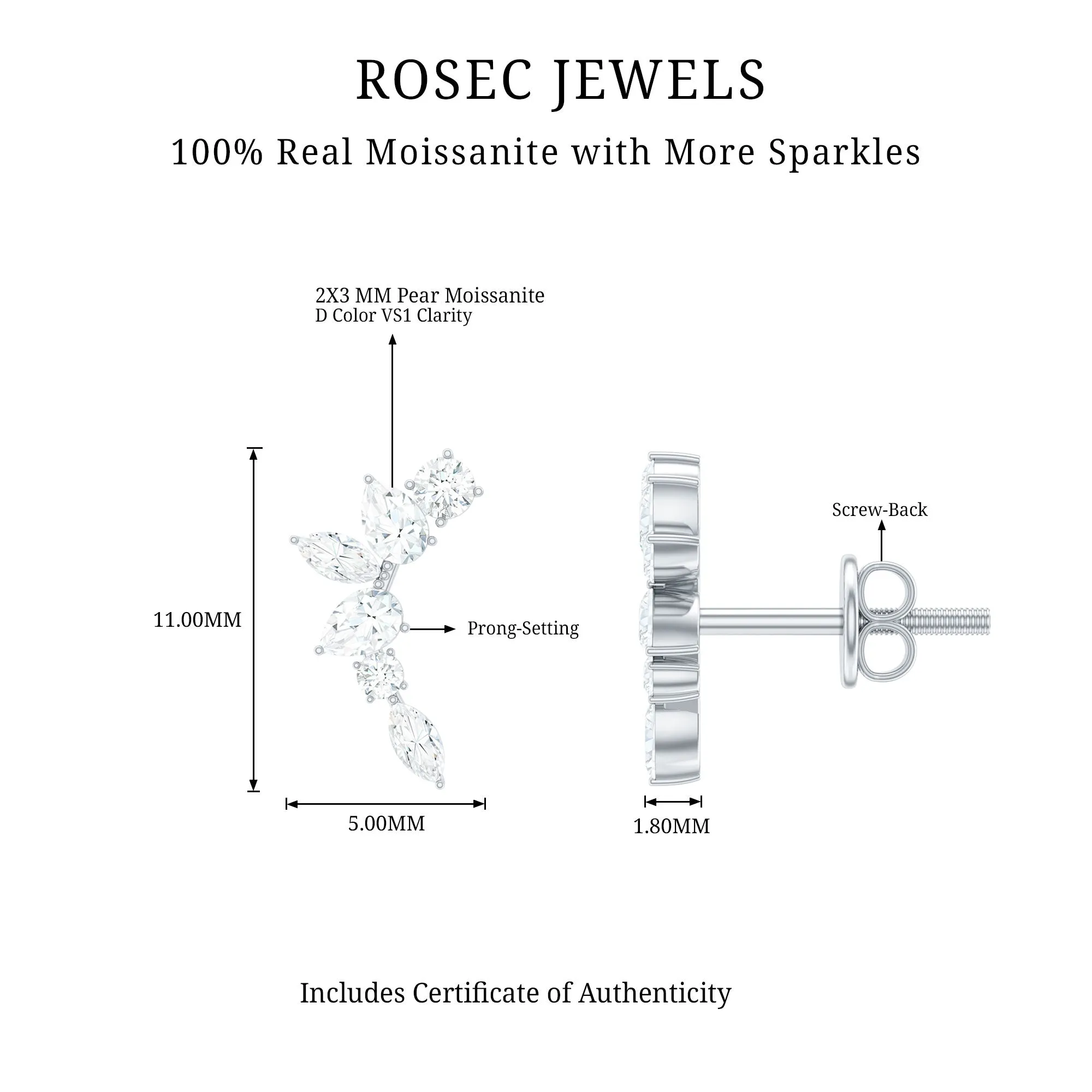 Certified Moissanite Climber Earrings