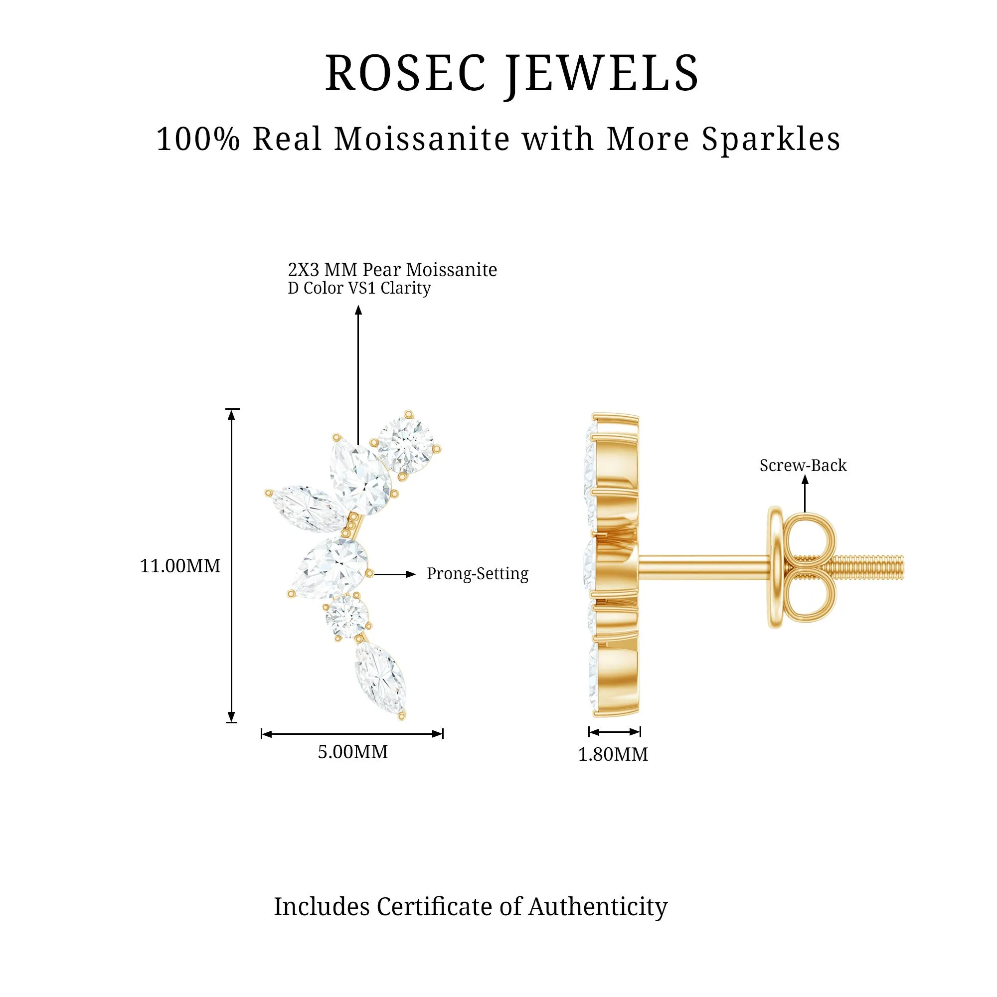 Certified Moissanite Climber Earrings