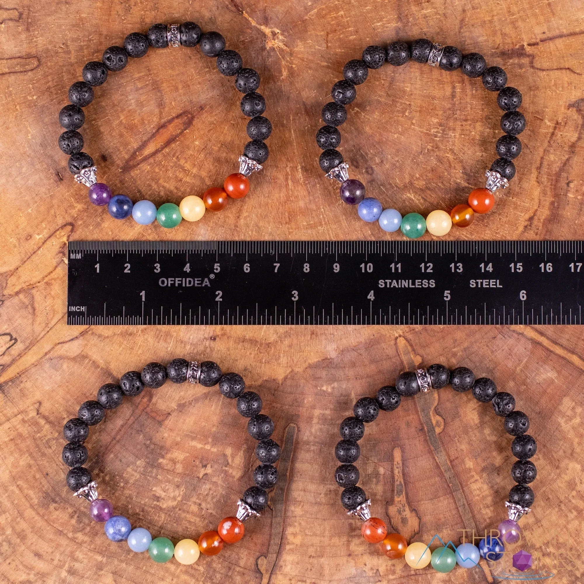 CHAKRA & LAVA ROCK Crystal Bracelet - Round Beads - Aromatherapy Diffuser Bracelet, Beaded Bracelet, Handmade Jewelry, E0459
