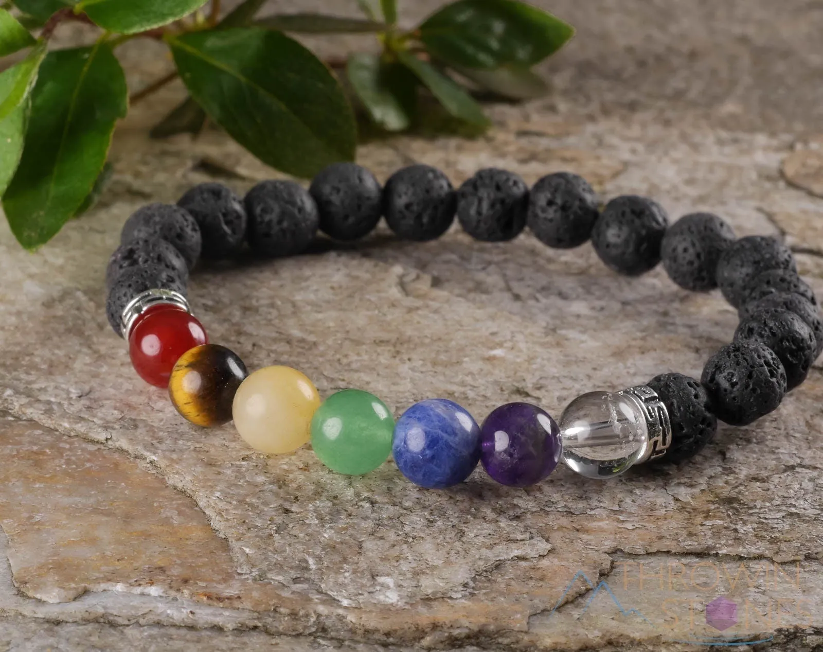 CHAKRA & LAVA ROCK Crystal Bracelet - Round Beads - Aromatherapy Diffuser Bracelet, Beaded Bracelet, Handmade Jewelry, E0459