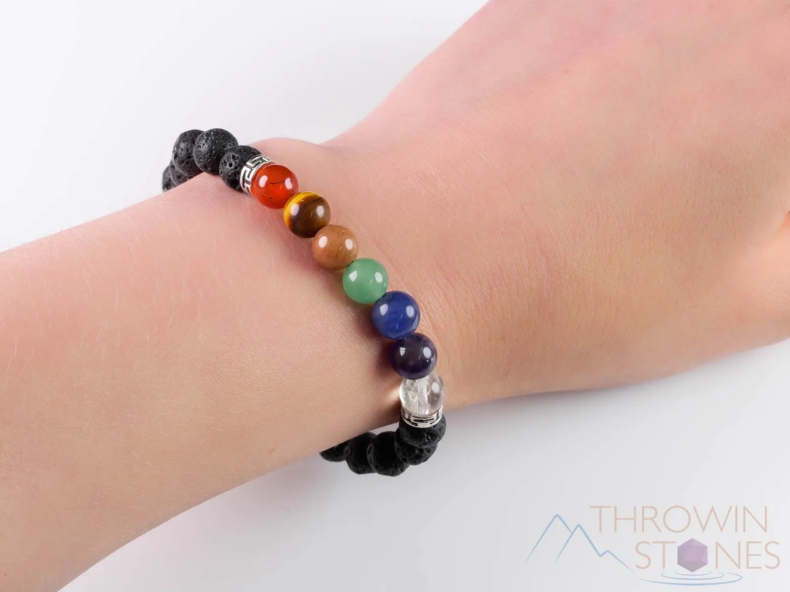 CHAKRA & LAVA ROCK Crystal Bracelet - Round Beads - Aromatherapy Diffuser Bracelet, Beaded Bracelet, Handmade Jewelry, E0459