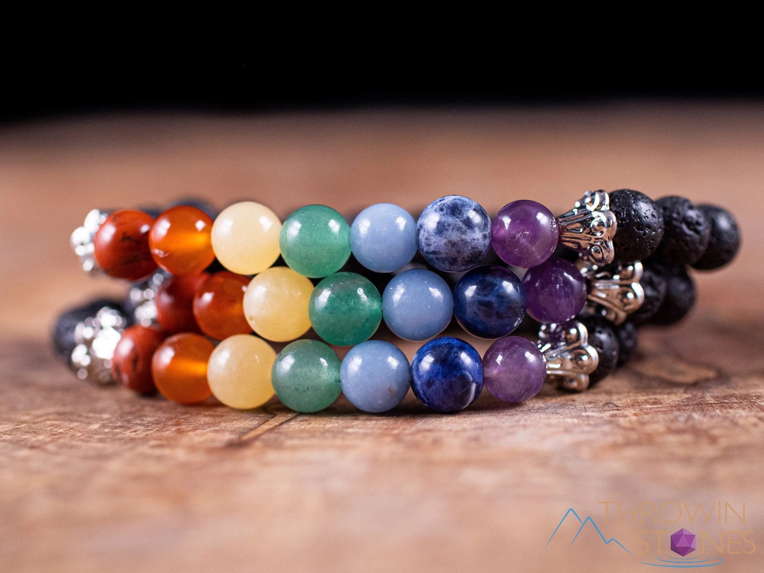 CHAKRA & LAVA ROCK Crystal Bracelet - Round Beads - Aromatherapy Diffuser Bracelet, Beaded Bracelet, Handmade Jewelry, E0459
