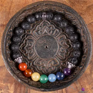 CHAKRA & LAVA ROCK Crystal Bracelet - Round Beads - Aromatherapy Diffuser Bracelet, Beaded Bracelet, Handmade Jewelry, E0459