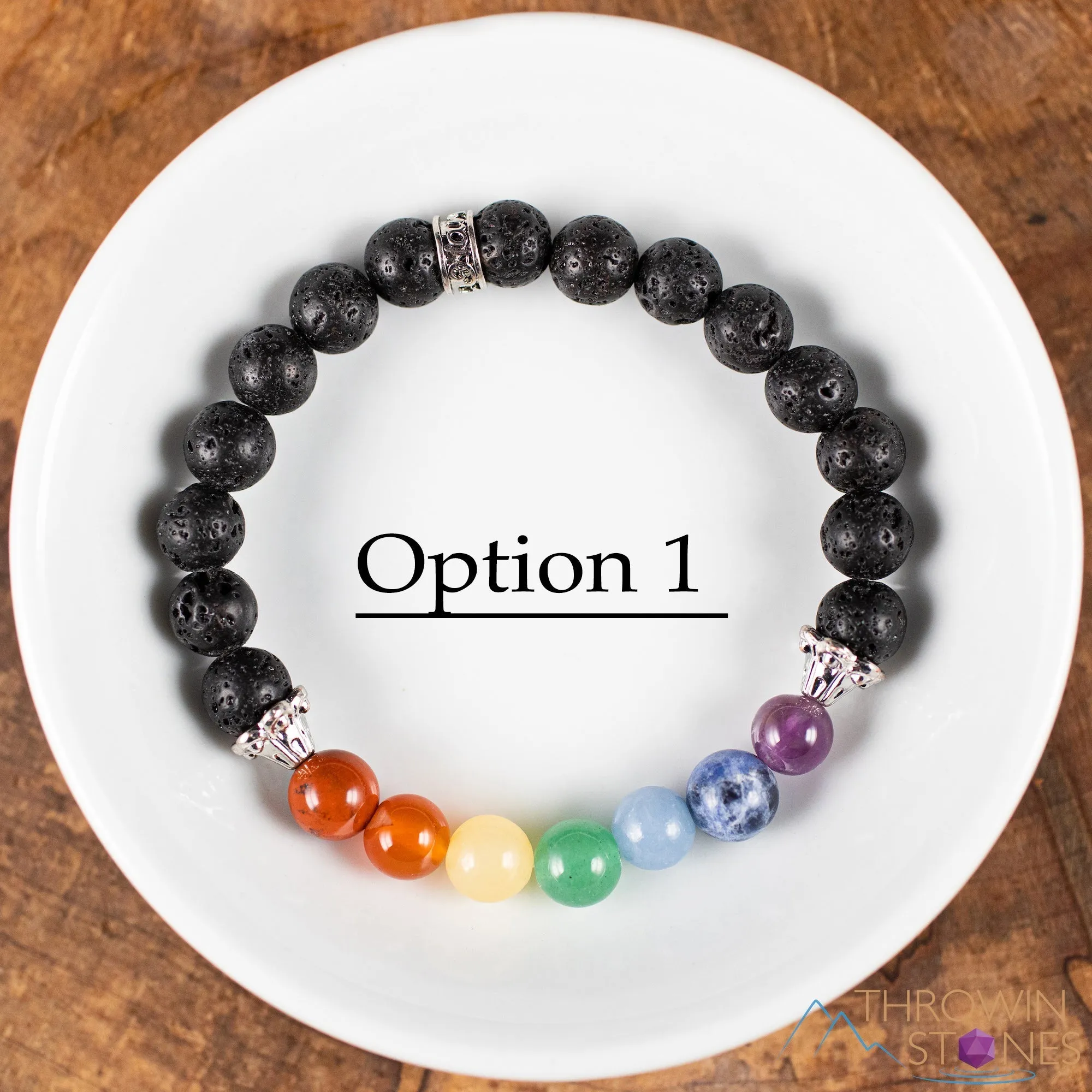 CHAKRA & LAVA ROCK Crystal Bracelet - Round Beads - Aromatherapy Diffuser Bracelet, Beaded Bracelet, Handmade Jewelry, E0459